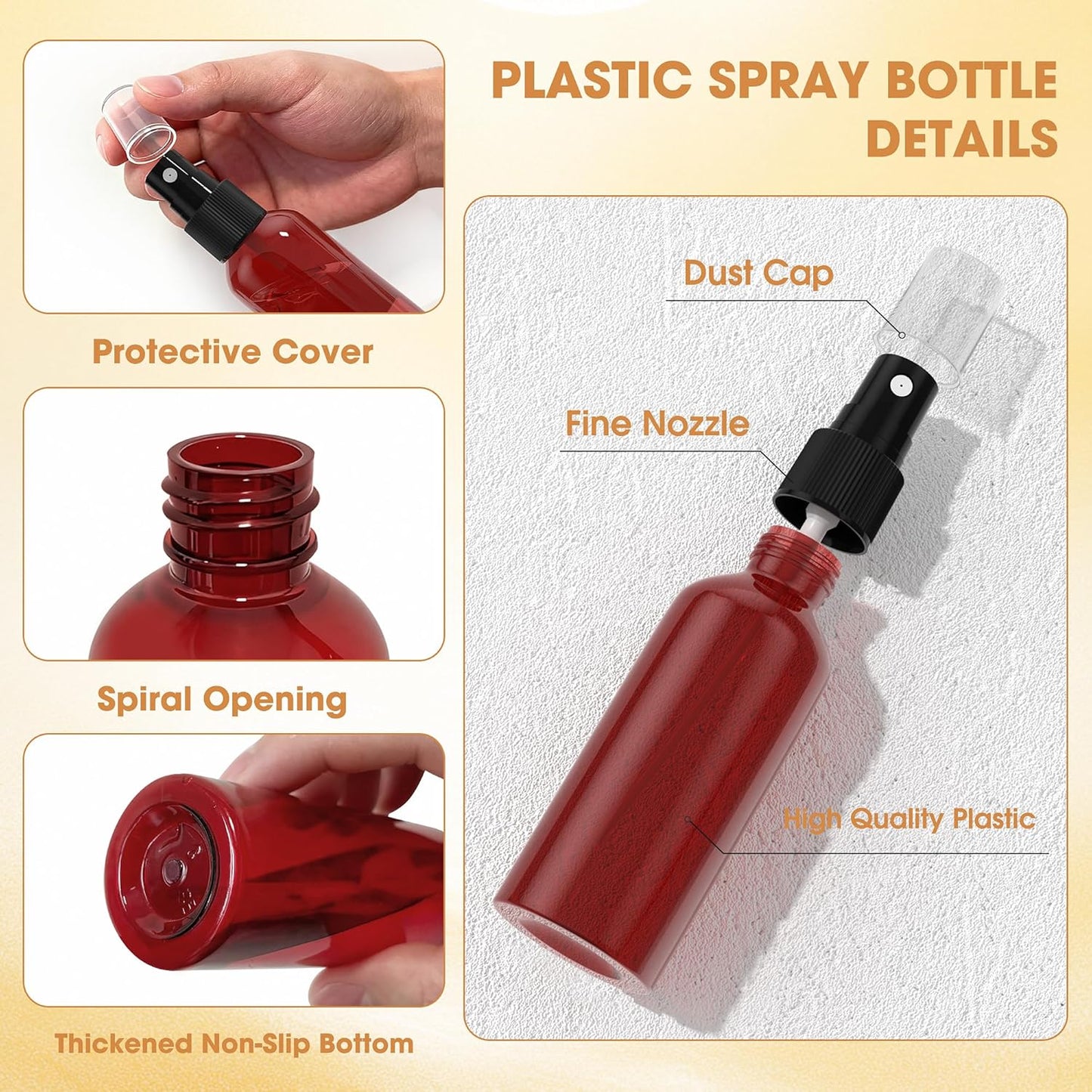 EVANCENT 50Pack 4oz Spray Bottles Plastic, 120ml Small Spray Bottle Bulk Black Fine Mist Sprayer, Portable Empty Refillable Containers Cosmetic Bottles for Plants, Cleaning, Misting & Skin Care-Brown