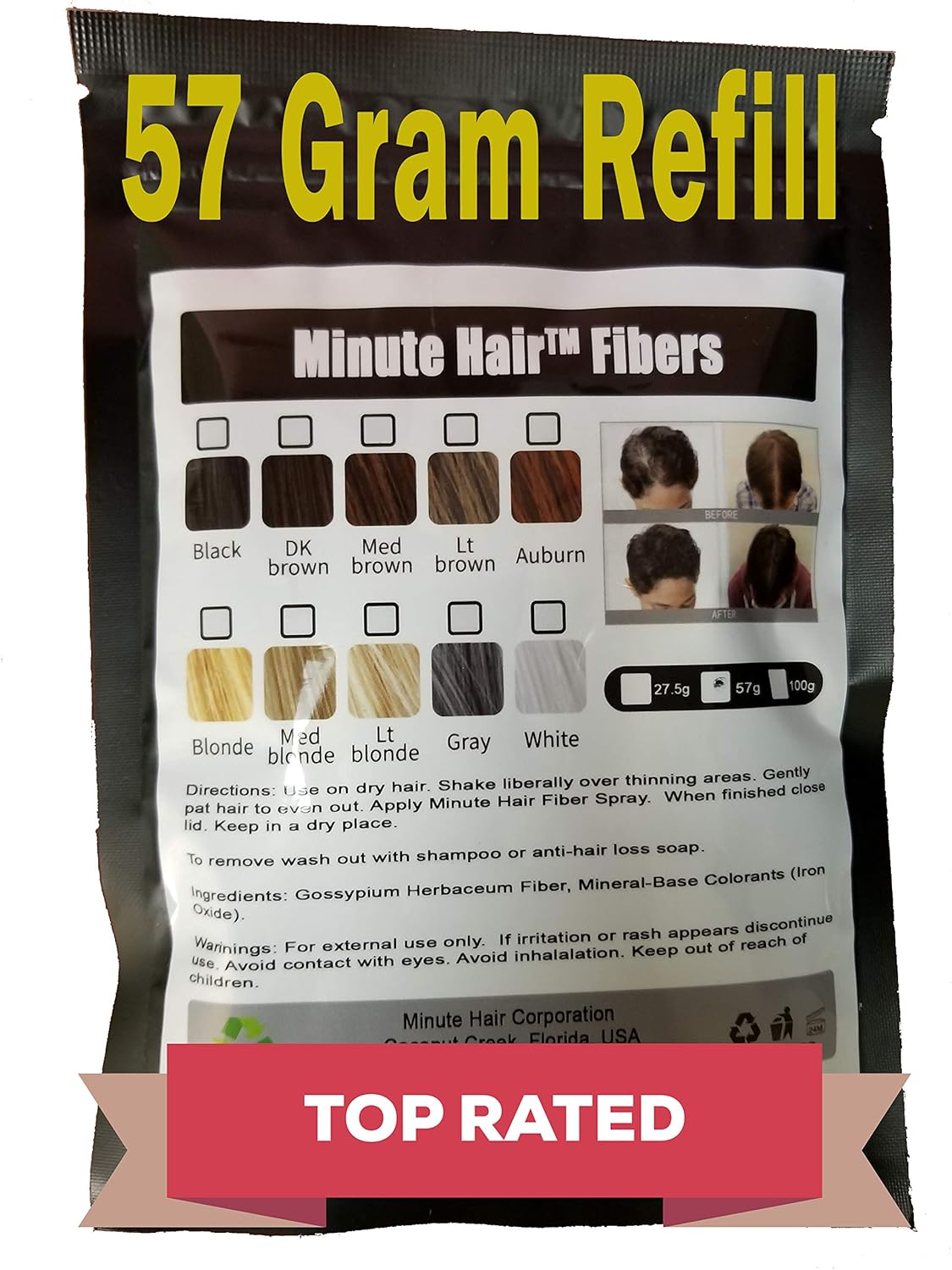 Hair Building Fibers Dark Brown 57 Grams (2 oz) Minute Hair Refill Hair Loss Concealer That You Can Use for Your Bottles From Competitors Like Toppik, Xfusion (Dark Brown)