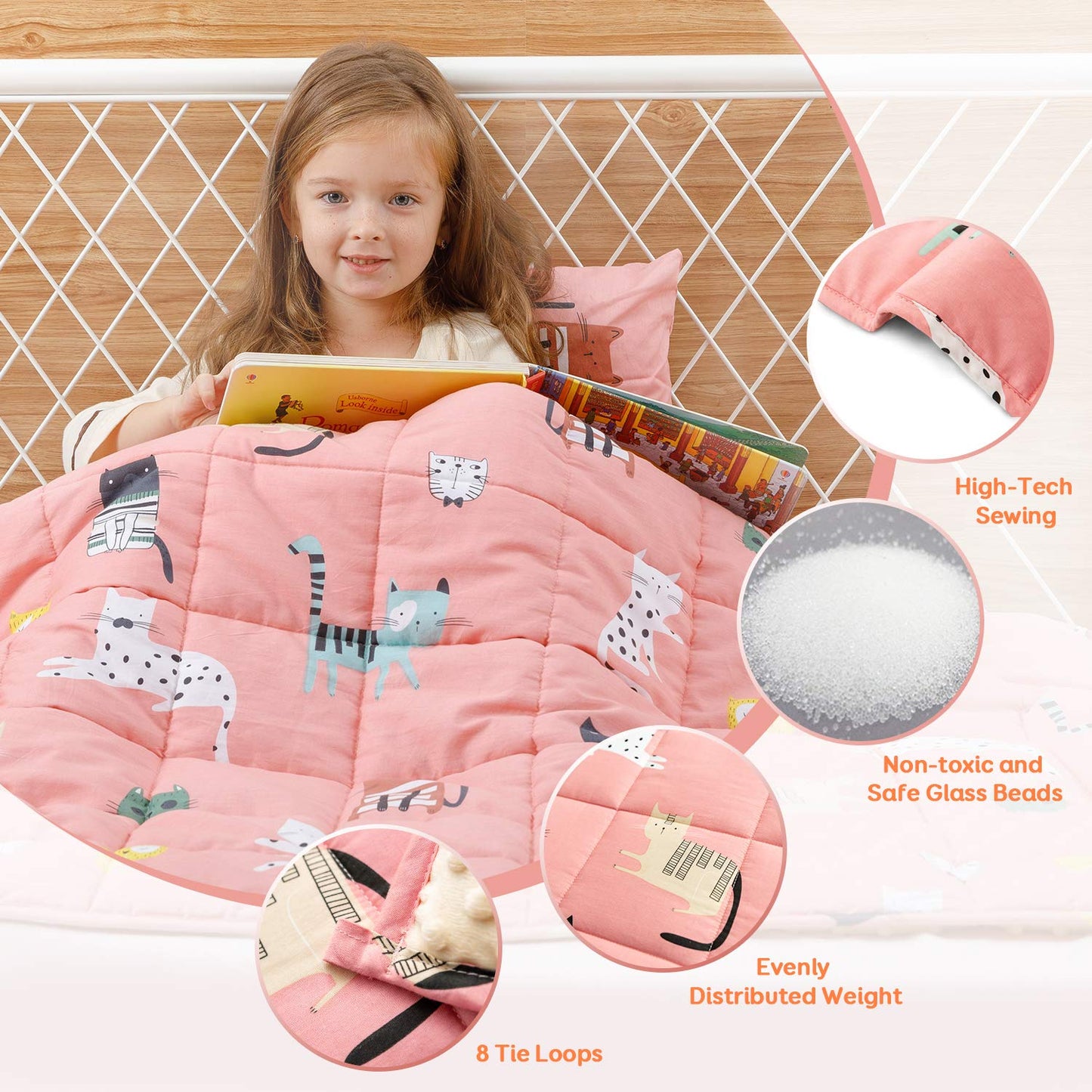 Uttermara Weighted Blanket 3 lbs, Ultra Cozy Minky Fleece and Cotton Sided with Cartoon Patterns, Reversible Heavy Blanket Great for Calming and Sleeping, 36x48 inches, Pink Cat
