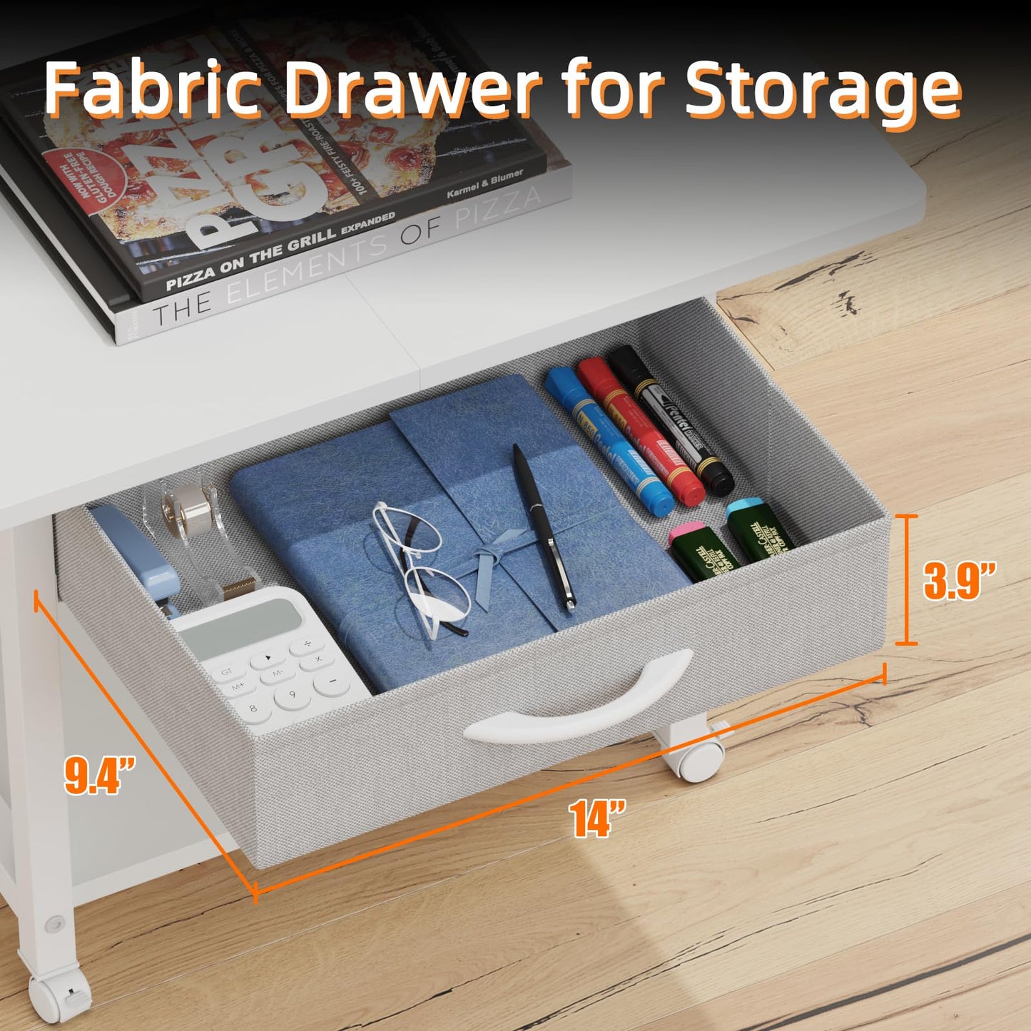 YAOHUOO 22"x15" Large Printer Stand with Storage Drawer, 2-Tier Under Desk Table for Home Office, Fits Fax Machine/3D Printer/Scanner (White)
