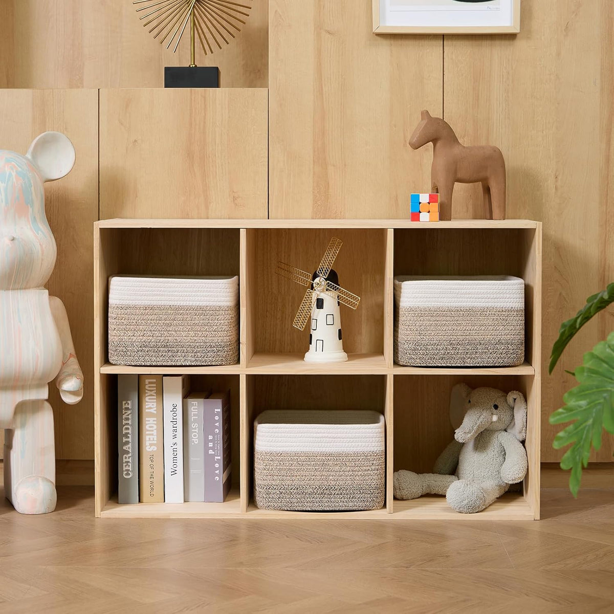Small Organizing Baskets for Cubes Shelf, 9.7x9.7x7.1 Inch Rope Woven Storage Bins for Nursery Shelves Storage, Cute Toy Basket, Square 3 Packs Gradient Brown