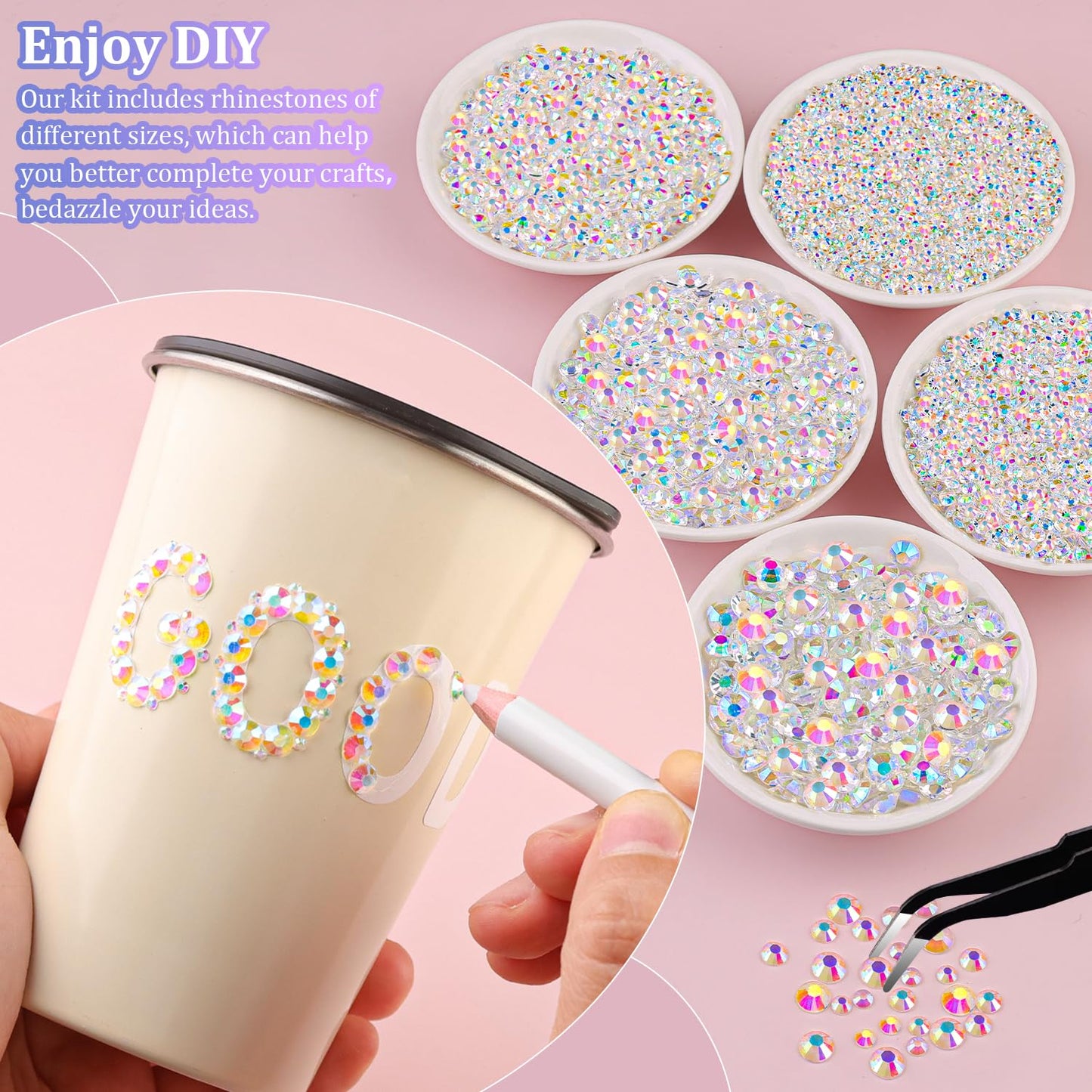 30000Pcs Transparent AB Rhinestones for Bedazzling with B7000 Jewelry Glue, Bedazzler Kit Flatback Gems, Resin Rhinestones for Crafting Crafts Clothing Shoes Fabric Nail Art Assorted Size 2/3/4/5/6mm