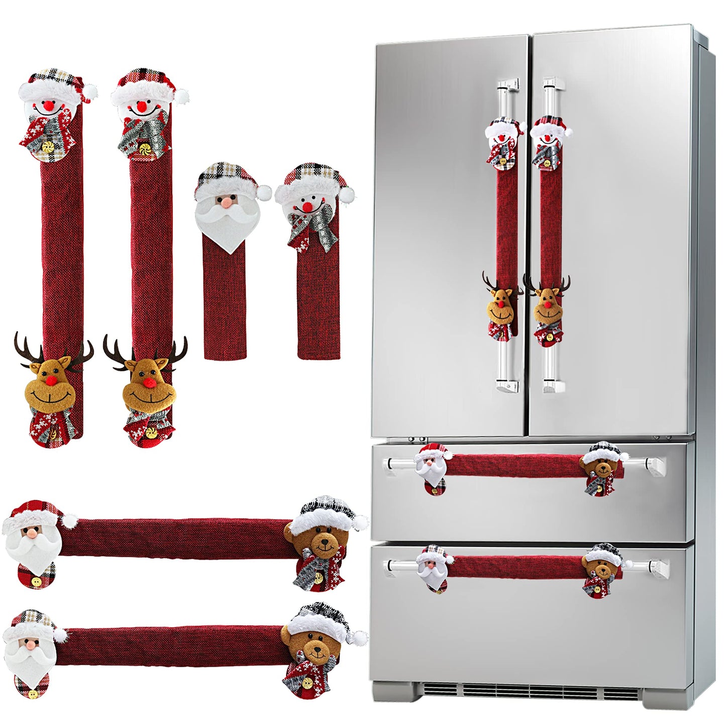Mosoan Christmas Decorations Indoor 6 Pack Christmas Refrigerator Fridge Door Handle Covers, Santa Snowman Christmas Kitchen Decor Appliance Handle Cover Xmas Holiday Decor
