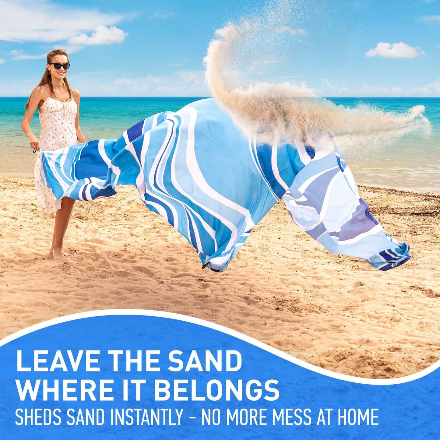 Everlasting Comfort Large Beach Blanket Waterproof & Sandproof - 80" x 80"/6.7ft x 6.7ft - Lightweight Beach Mat, Picnic Mat, Outdoor Blanket - Ideal for Festivals, Camping - Blue