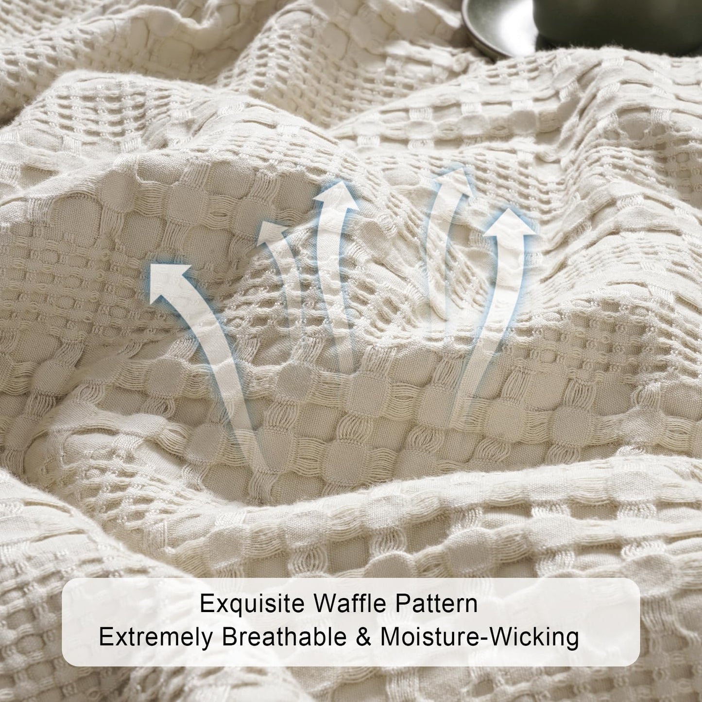 PHF Cooling Waffle Blanket King Size, Lightweight 60% Rayon Derived from Bamboo & 40% Cotton Breathable Blanket for Hot Sleepers, Soft and Luxury for Bed Couch and Sofa, 104"x90", Linen