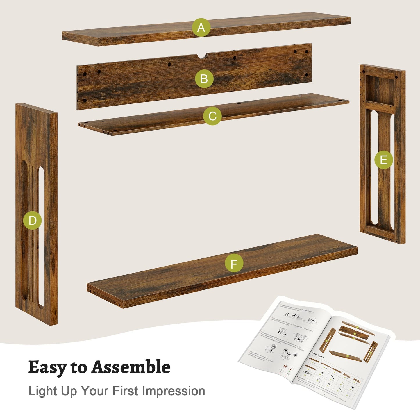 FAVOOSTY Farmhouse Console Table with Storage, 47" Entryway Console Table with Led Light, 2-Tier Entryway Table Sofa Table Behind Couch Table Hallway Stand for Living Room,Foyer,Entrance Brown