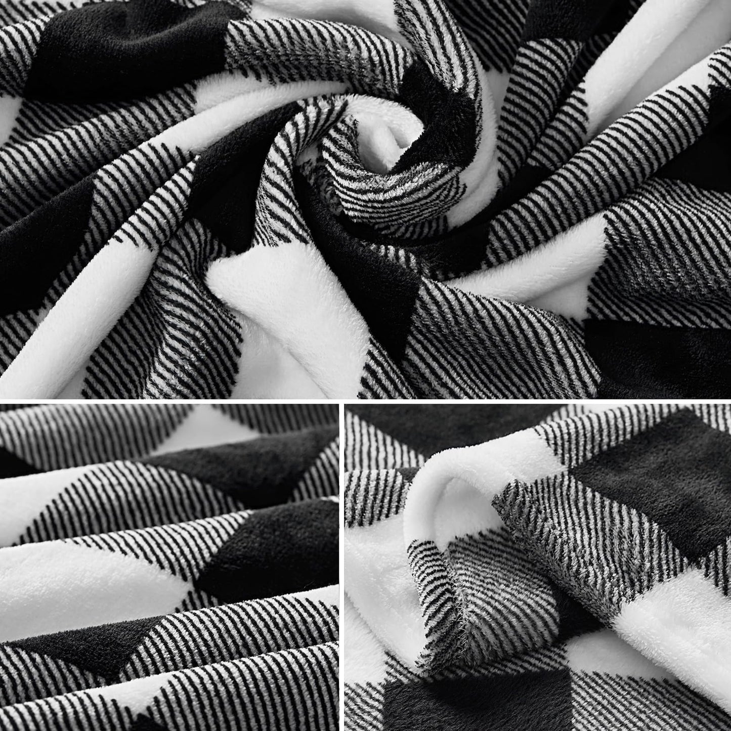 Touchat Fleece Throw Blankets, Buffalo Plaid Throw Blanket for Couch Sofa Bed, Soft Warm Fuzzy Cozy Plush Checkered Blanket, Lightweight Farmhouse Decor(Black and White Plaid, 50“ x60”)