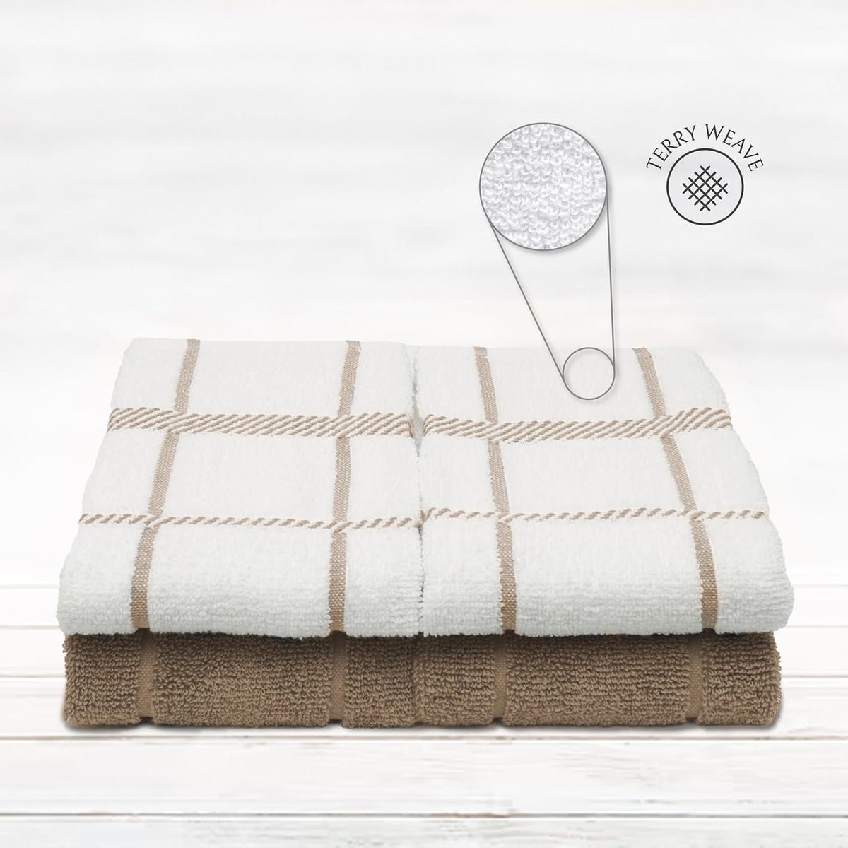 100% Cotton Terry Dish Towels, 4 pack16 x26 Inches, Super Soft and Absorbent Kitchen Towels, Perfect for Kitchen Cleaning and Dish Washing | Tan