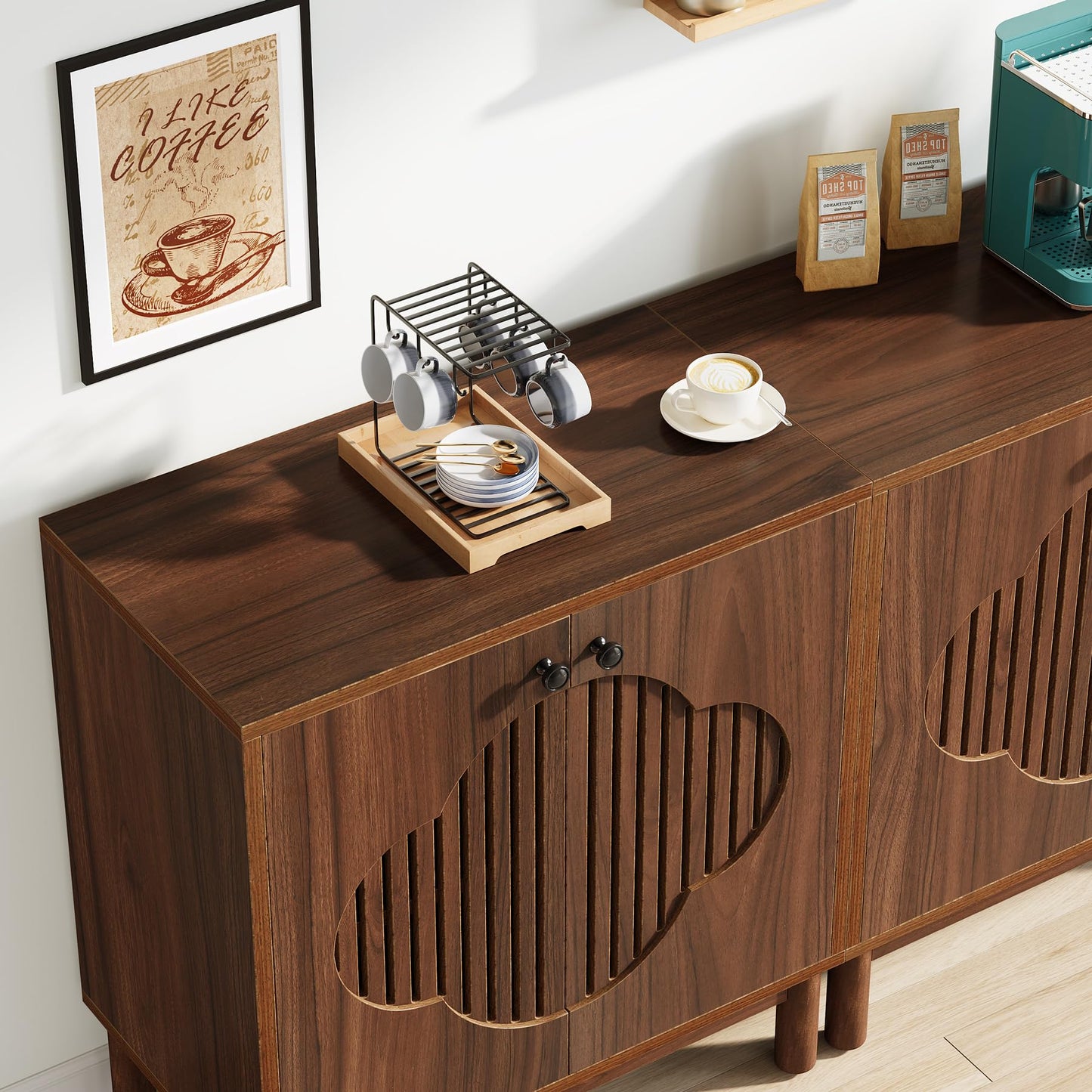 Tribesigns Sideboard Buffet Cabinet, 55" Storage Cabinet with Shelves and Doors, Modern Credenzas for Kitchen, Living Room, Dining Room, Rustic Walnut