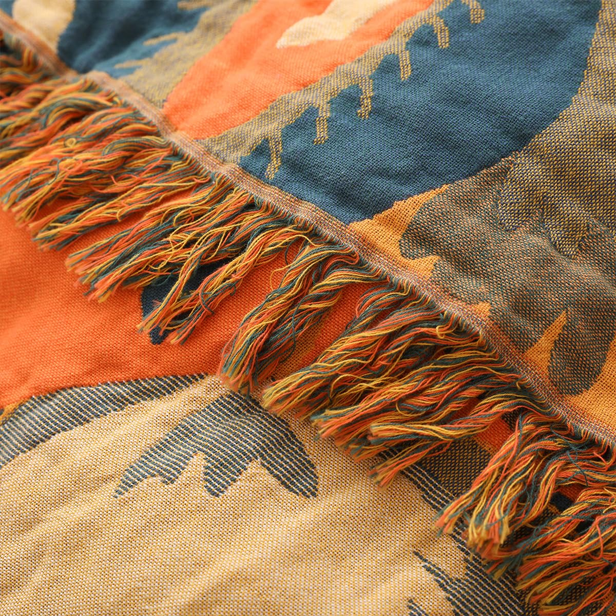 Hopstar Boho Throw Blanket for Bed - 100% Cotton Printed Farmhouse Decor Large Bed Blankets (Floral C, 60"×80")