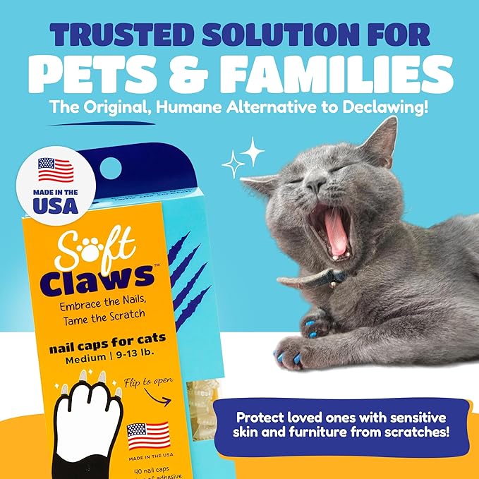 Soft Claws Cat Nail Caps for Medium Cats – (40 Caps, Pride) - Made in USA - Veterinarian-Developed | Protects Furniture & Skin - Easy to Apply, Long-Lasting Anti-Scratch Soft Cat Claw Covers