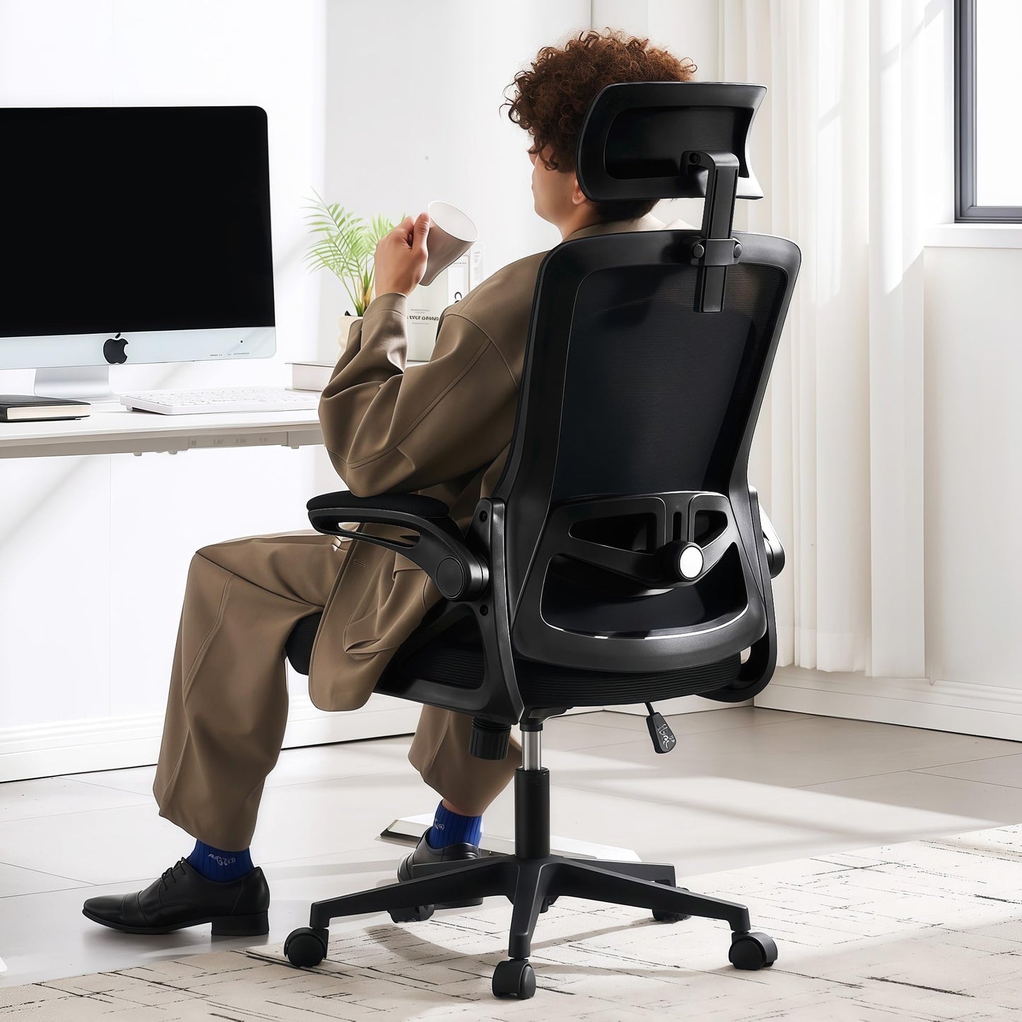 Fizzin Ergonomic Office Chair, 400 LBS Desk Chair with Adjustable Lumbar Support, High Back Breathable Mesh Computer Chair Rolling Work Swivel Task Chairs, Comfy Home Office Desk Chair (Black)