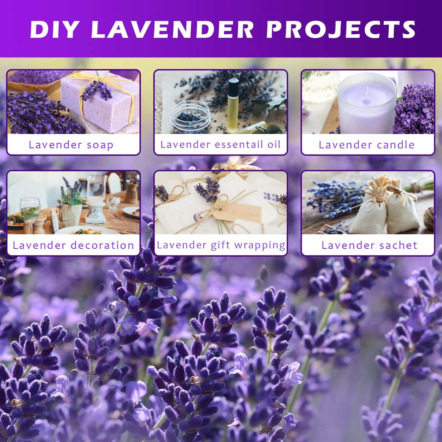Dried Lavender Bundles, Uieke Natural Dried Lavender Flowers 280-300 Stems 16“ for Home Weeding Decoration Flower Arrangements Home Fragrance 2 Bundles