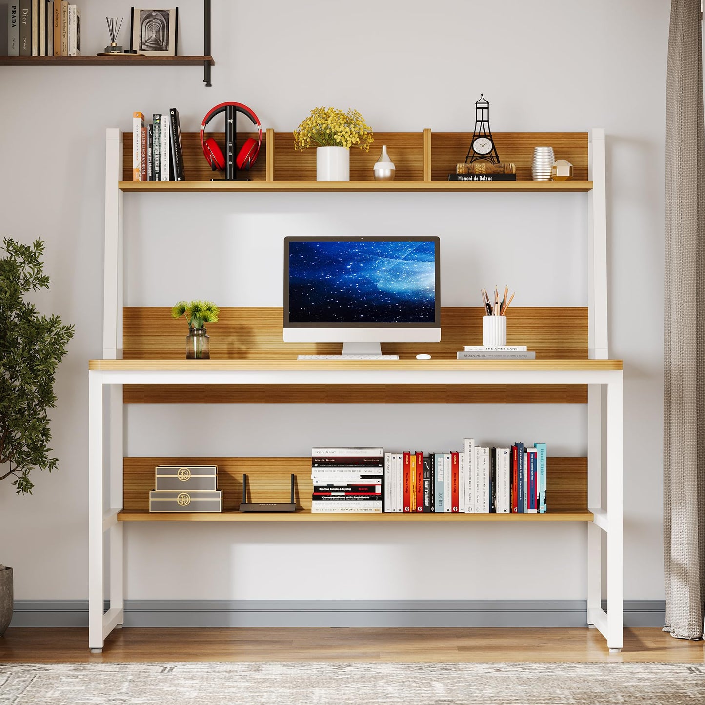 Tribesigns Computer Desk with Hutch, 47 inches Home Office Desk with Space Saving Design with Bookshelf for Small Spaces
