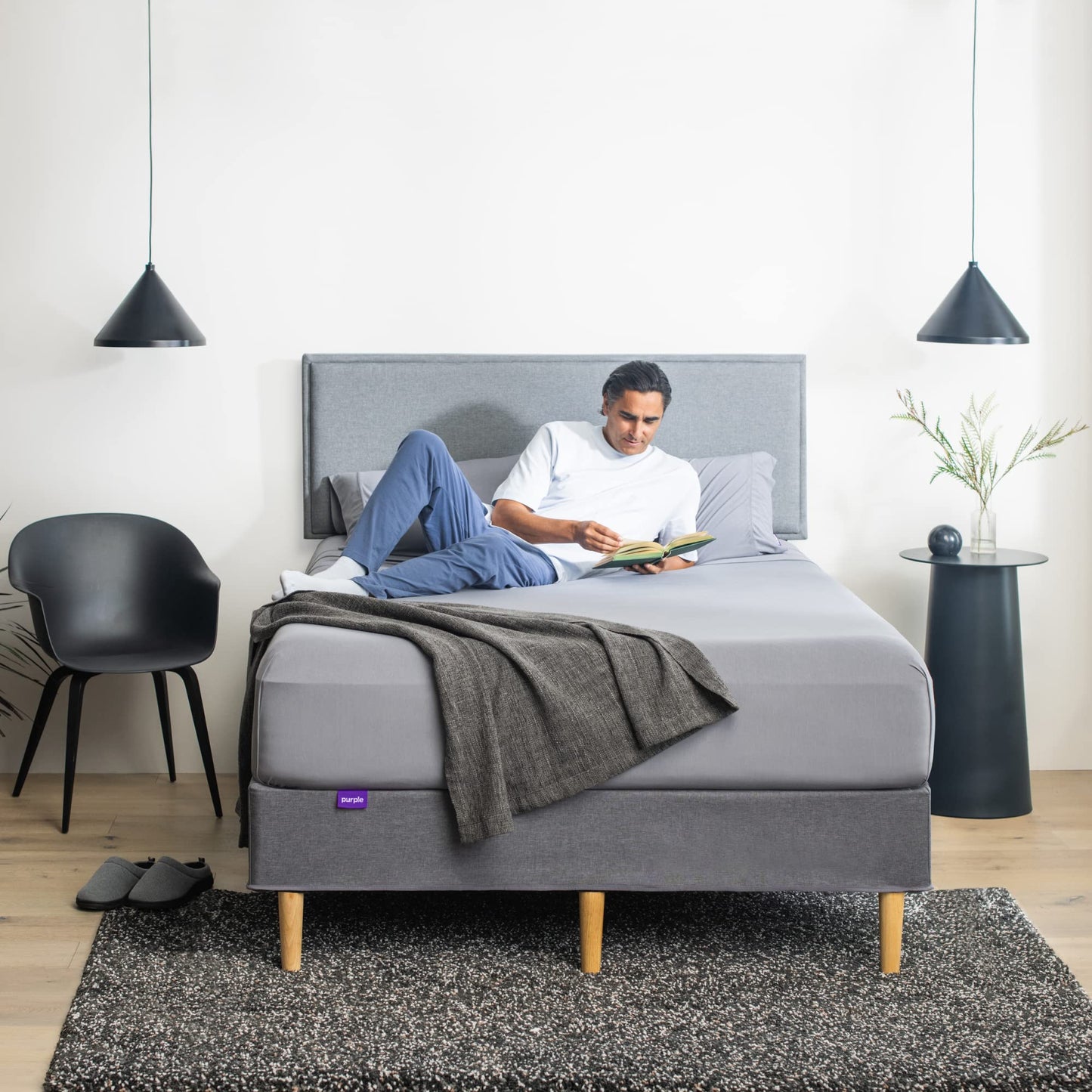 Purple SoftStretch Sheets, Queen Size, Rayon Blend, Moisture-Wicking, Stormy Grey, Fits Other Mattresses, Stretch for Adaptive Support