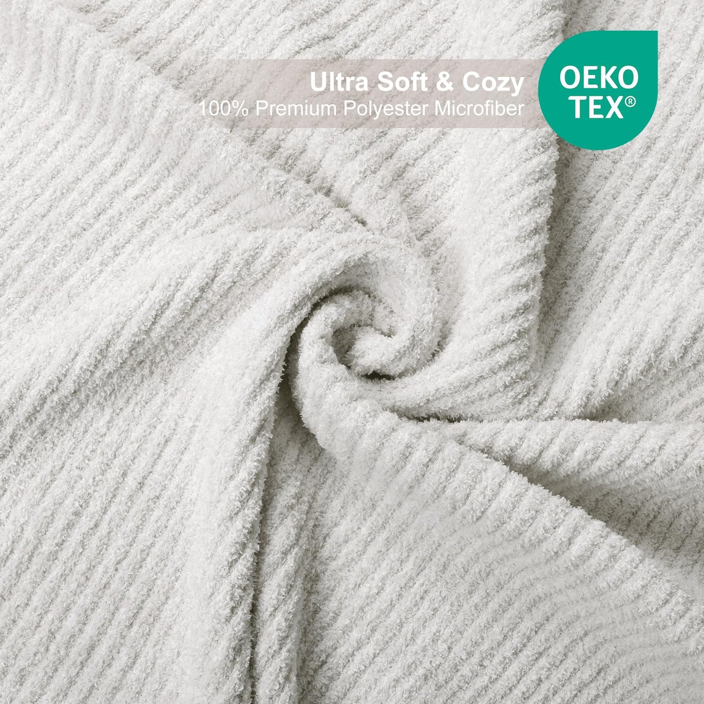 MH MYLUNE HOME Ultra Soft Ribbed Throw Blanket for Couch 50x60 Inches Luxurious Super Cozy Fluffy Microfiber Blanket Plush Warm Reversible Throw Blankets for Sofa Bed - Beige 50 x 60 Inches
