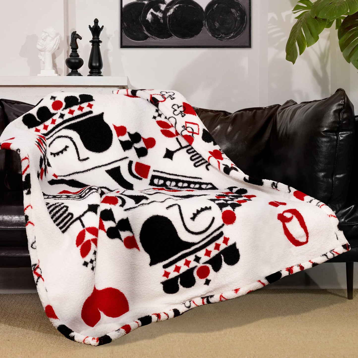 blunique Throw Blanket, Soft Double Sided Cozy Sherpa, Comfort and Warm Thick Fluffy Blanket Gifts for Women, Poker Print Blanket, 50x60 Inches, Red Q