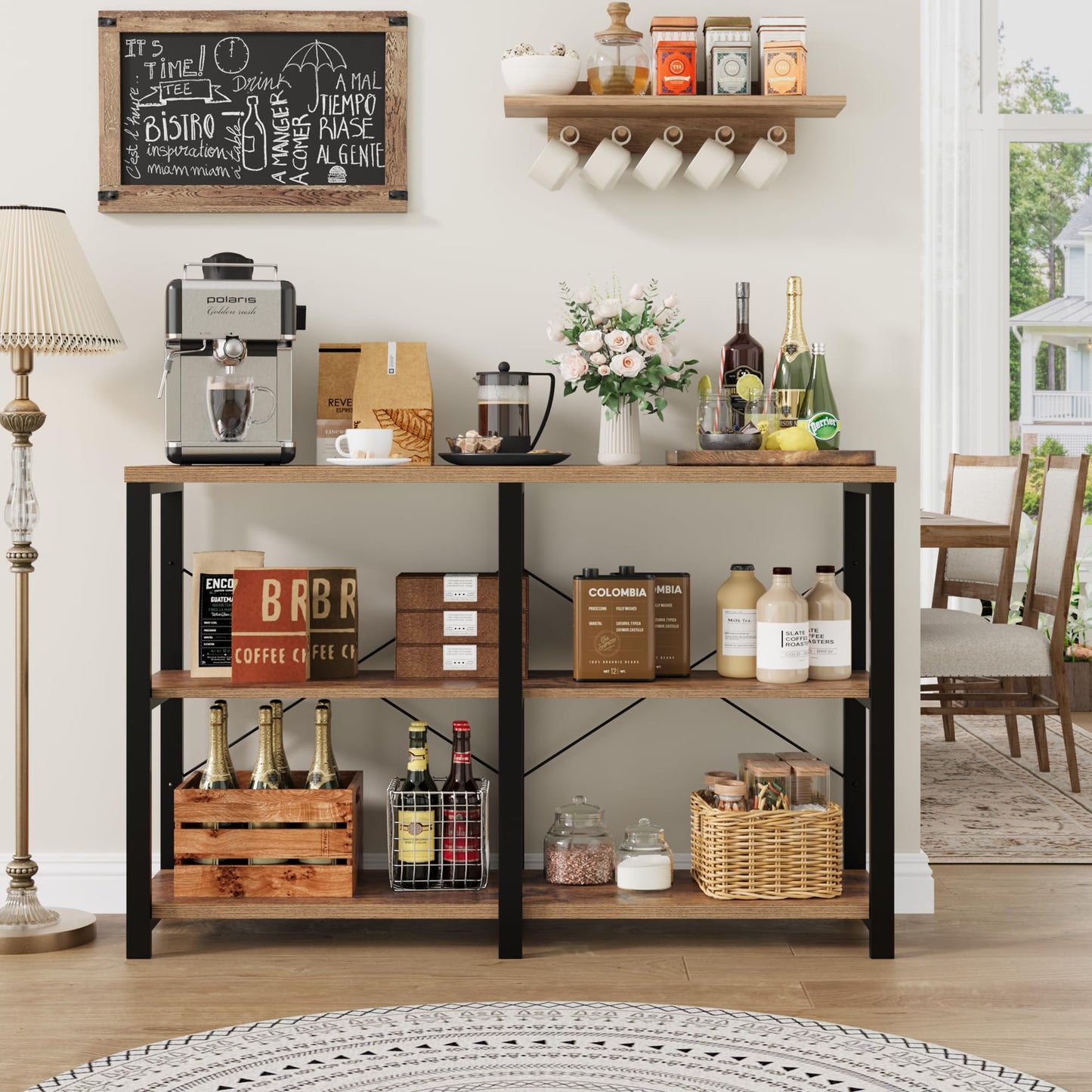 BOTLOG Console Table with 3 Shelves, Entryway Table Industrial Rustic with Thickened Desktop Living Room and Corridor