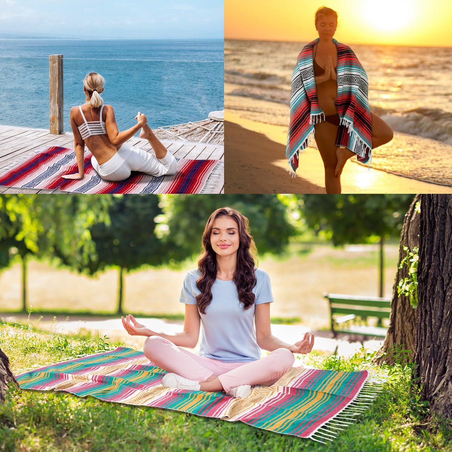 Oudain 6 Pack Mexican Blankets and Throws 45 x 70 Inch, Cotton Outdoor Camping Blanket Woven Serape Yoga Fiesta Picnic Beach Supplies (Retro Color)