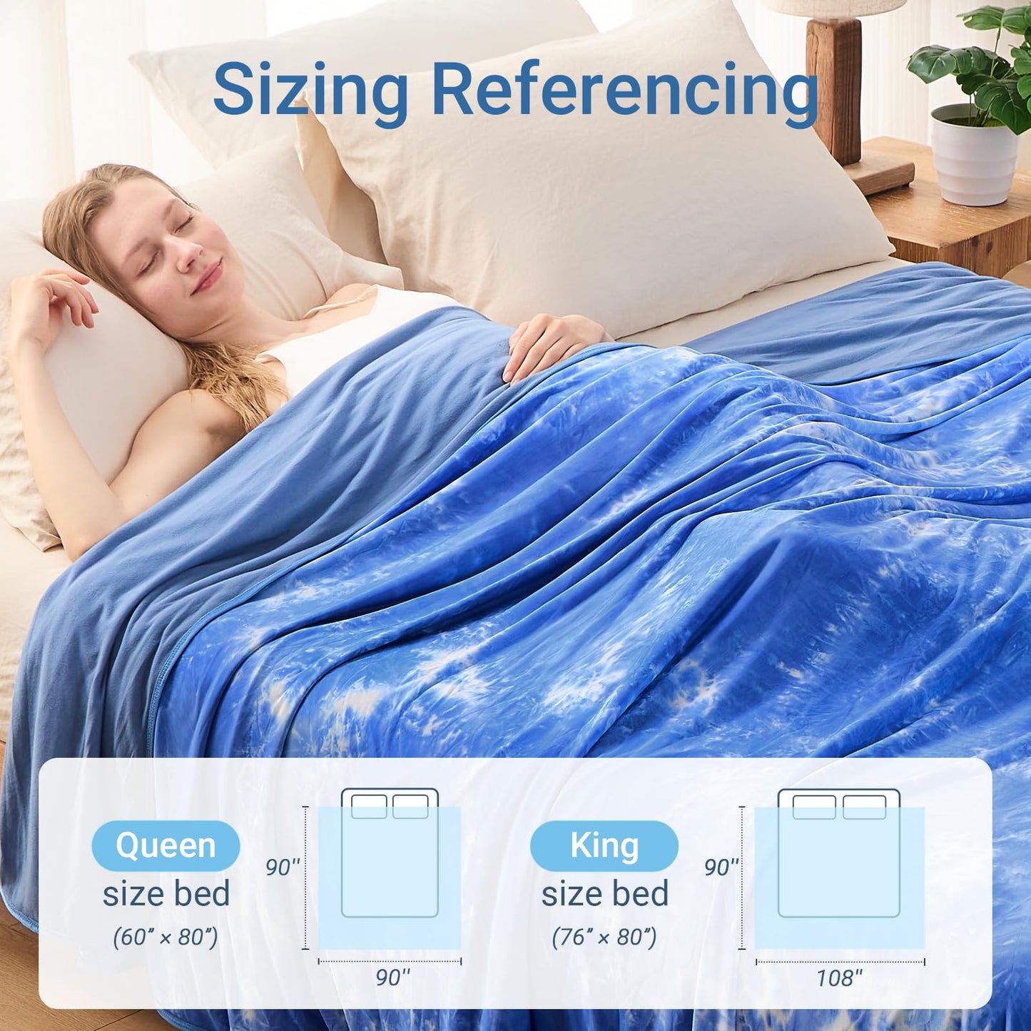 NORD ECO Cooling Blanket Queen Size for Hot Sleepers, Arc-Chill Cool Tech Fabric Q-Max>0.5, Lightweight Breathable Ice Cold Summer Blanket for Bed, Keep Cool for Night Sweats, 90"x90", Tie Dye Blue