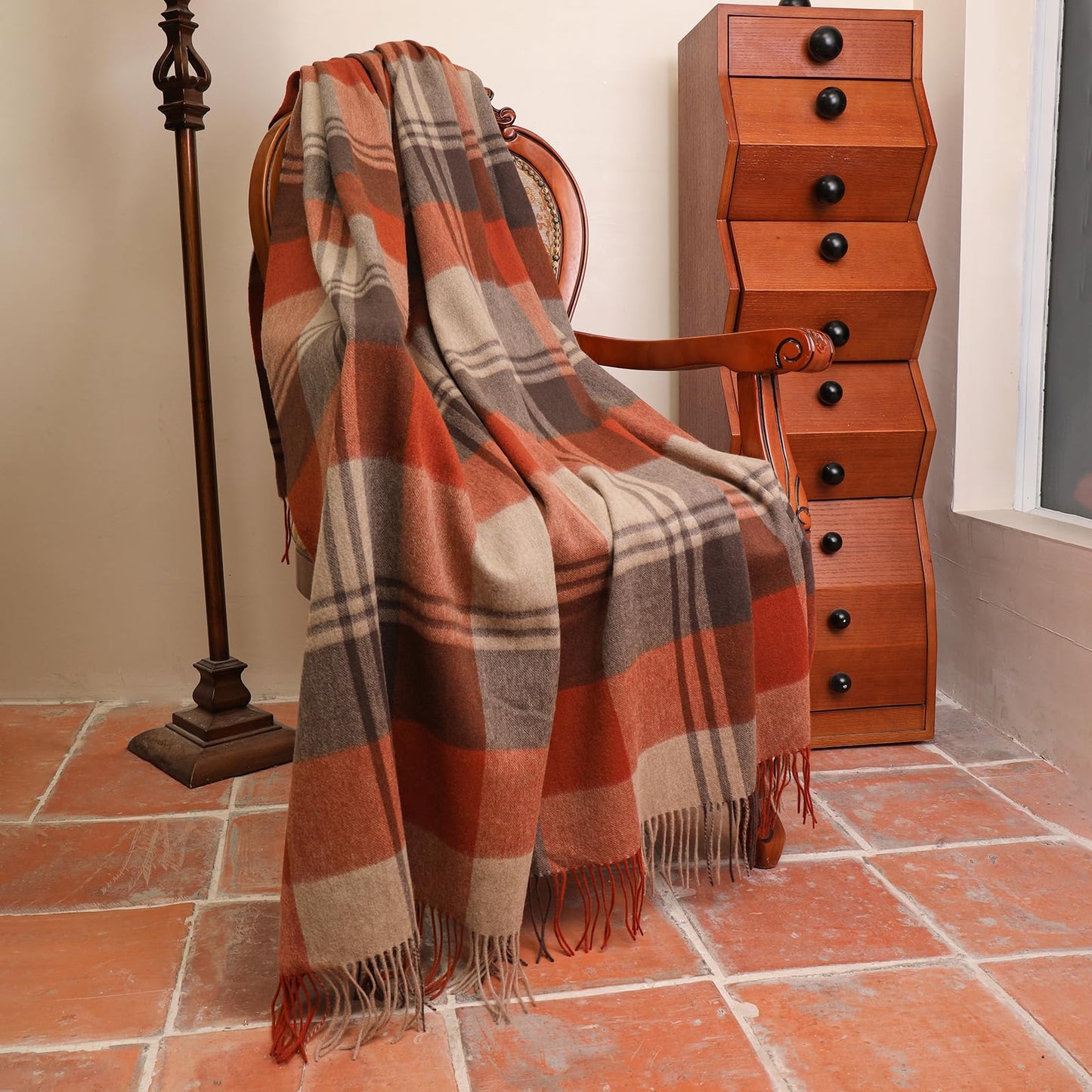 WAMSOFT Wool Throw Blanket for Camping, 55" x 83" Large Wool Throw,Soft Blankets and Throws Knee Rug for Couch,Plaid Travel Size Blanket,1.5lb