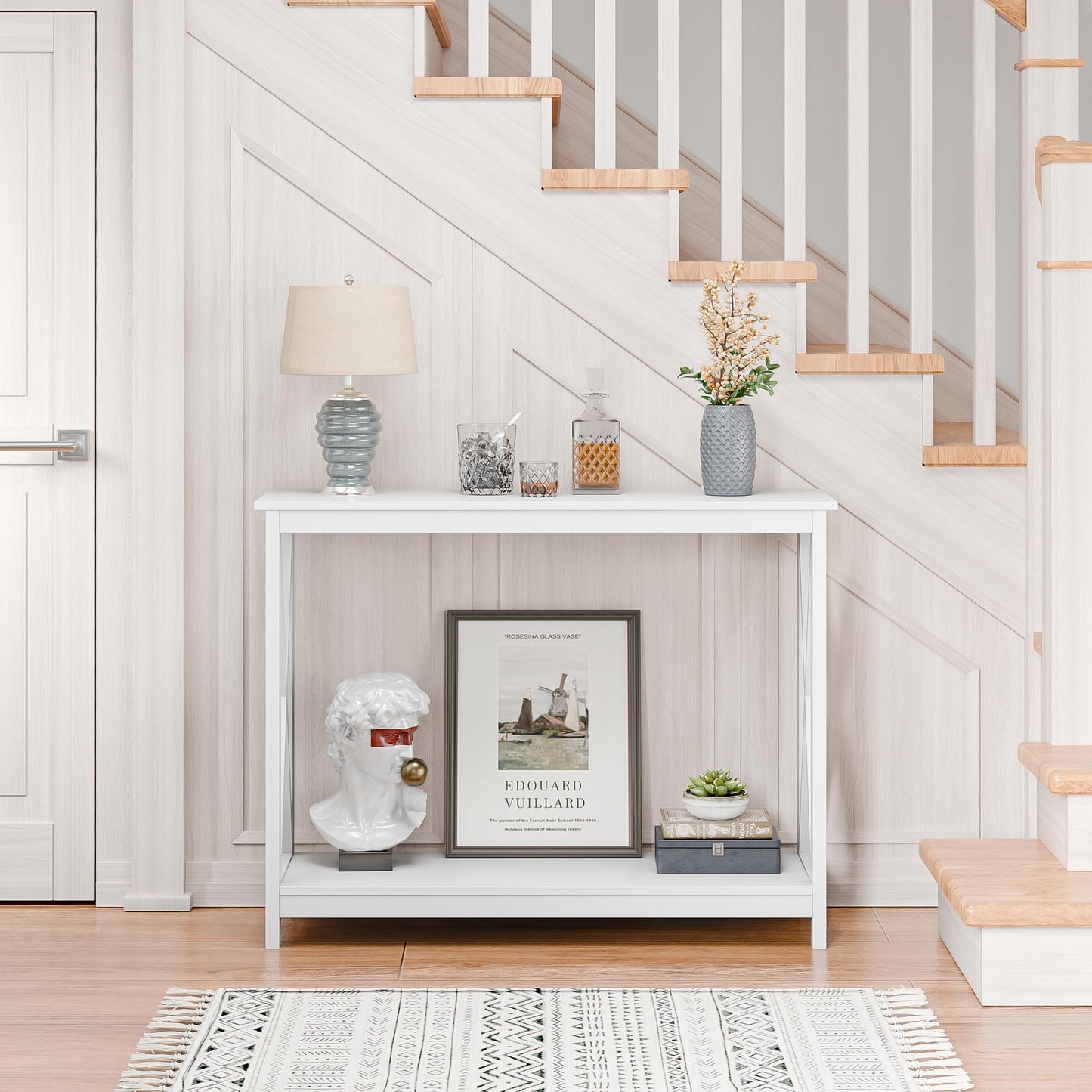 ZENY Console Table, Entryway Table, Narrow Sofa Table with 2-Tier Shelves, Entrance Table for Living Room, Entryway, Hallway, Foyer (White)