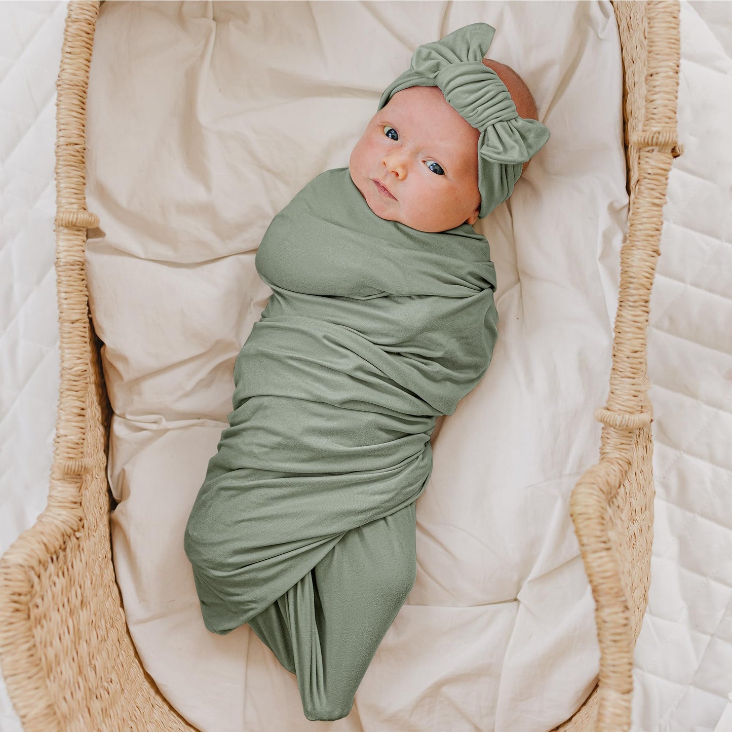 Konssy Baby Girl Newborn Receiving Blanket with Matching Headband and Beanie Set Baby Swaddle Nursery Swaddle Wrap