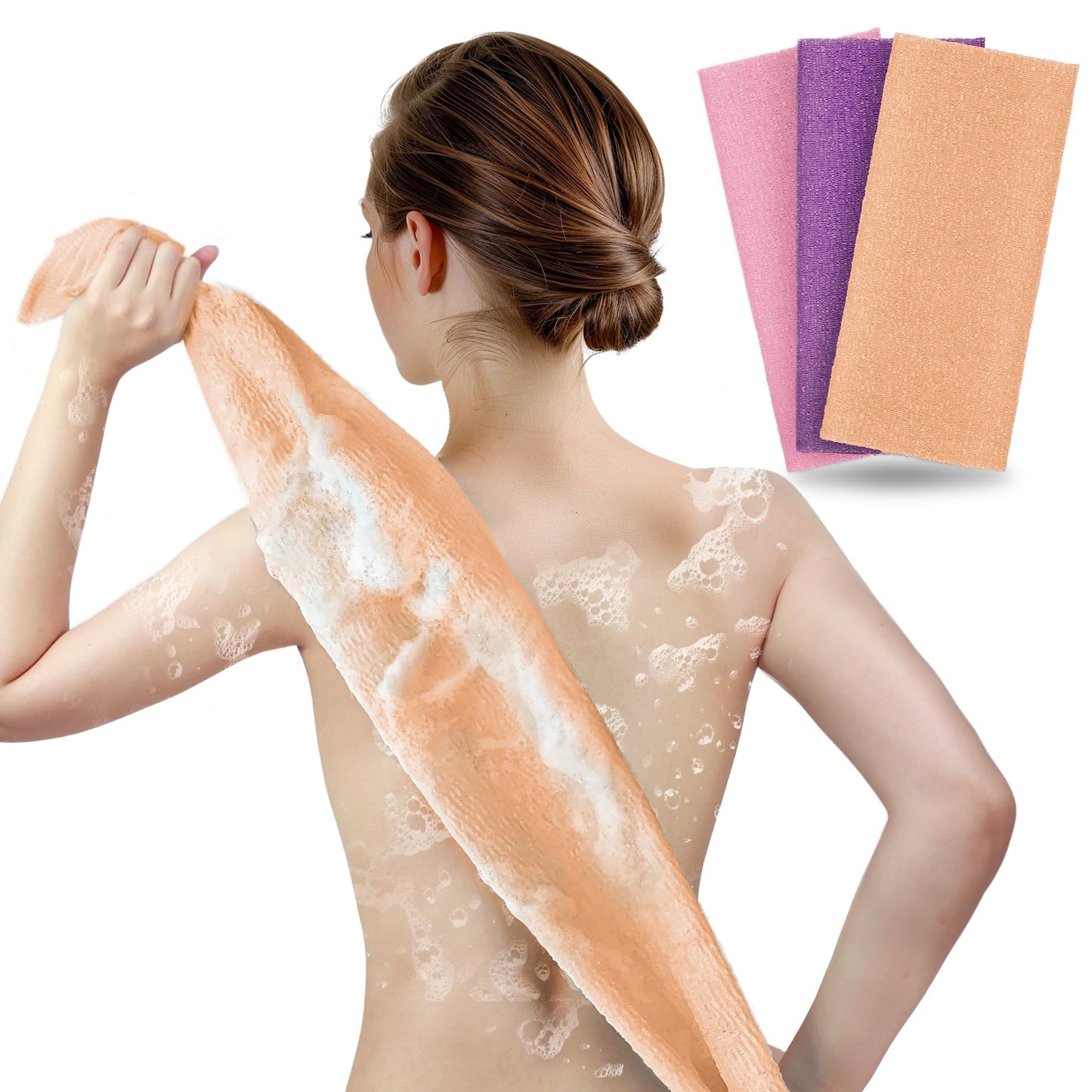 ARCH&M Exfoliating Washcloth Body Scrubber Back Scrubber for Shower Japanese Beauty Washcloth Bath Wash Cloth Korean Exfoliation Luffah Towel Net Sponge Loofah Body Scrub 3 Pack