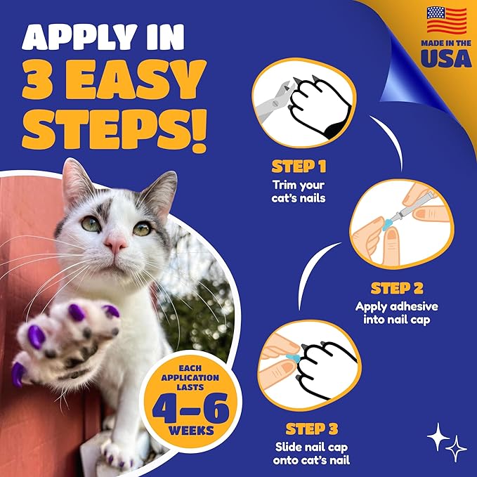 Soft Claws Cat Nail Caps for Medium Cats – (Red, Blue & Gold, 40 Caps) – Made in USA – Veterinarian-Developed | Scratch Protection, Easy to Apply, Long-Lasting Soft Nail Covers for Cats