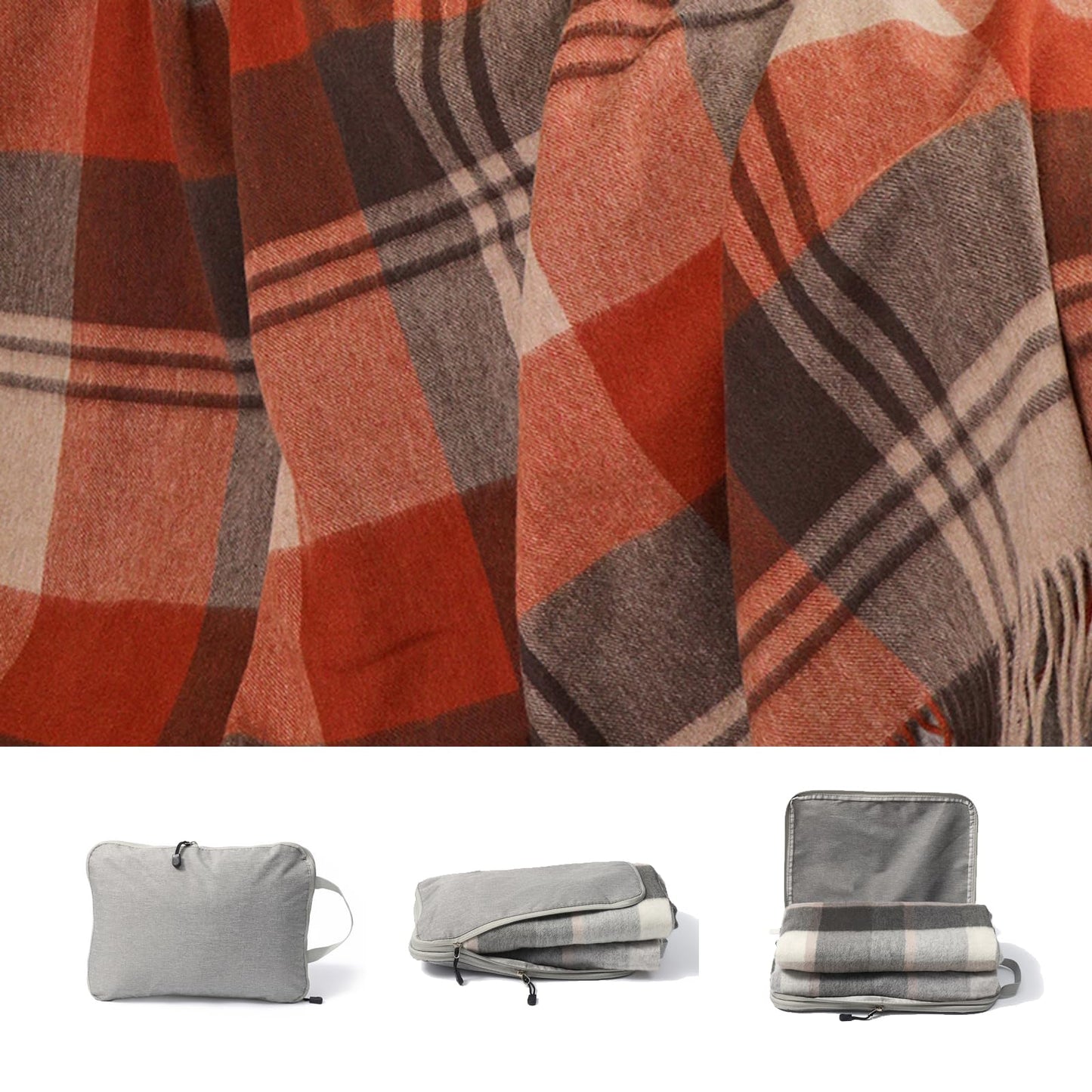 WAMSOFT Wool Throw Blanket for Camping, 55" x 83" Large Wool Throw,Soft Blankets and Throws Knee Rug for Couch,Plaid Travel Size Blanket,1.5lb