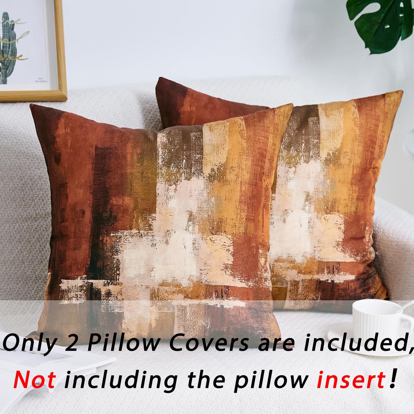 Burnt Orange Abstract Pillow Covers 18x18 Abstract Rust Art Painting Decorative Throw Pillowcase Modern Artwork Square Couch Cushion Cover for Living Room Sofa Accent Home Decor, Set of 2