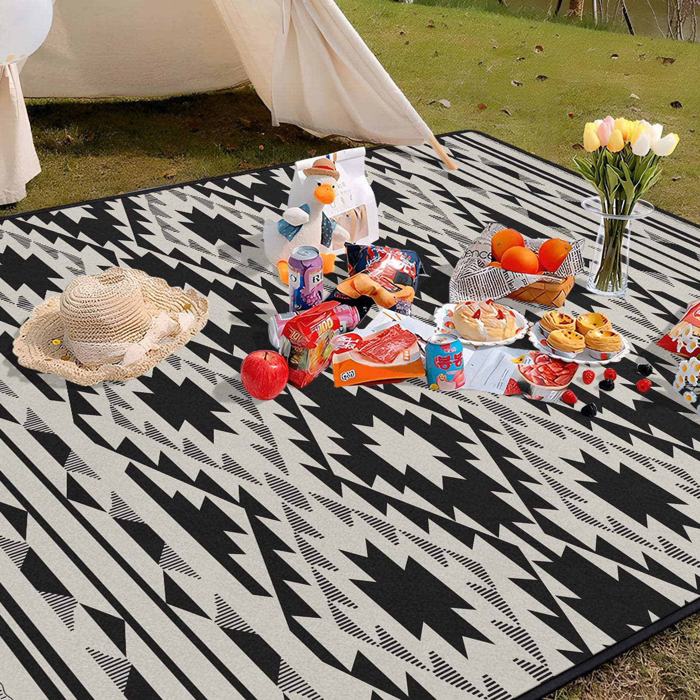 awufncksn Boho Picnic Blankets Waterproof Foldable, 60″X80″ Thick Three Layer Picnic Mat Tribal Outdoor Blanket for Grass, Beach Blanket Sandproof Picnic Accessories for Camping Party Park Patio