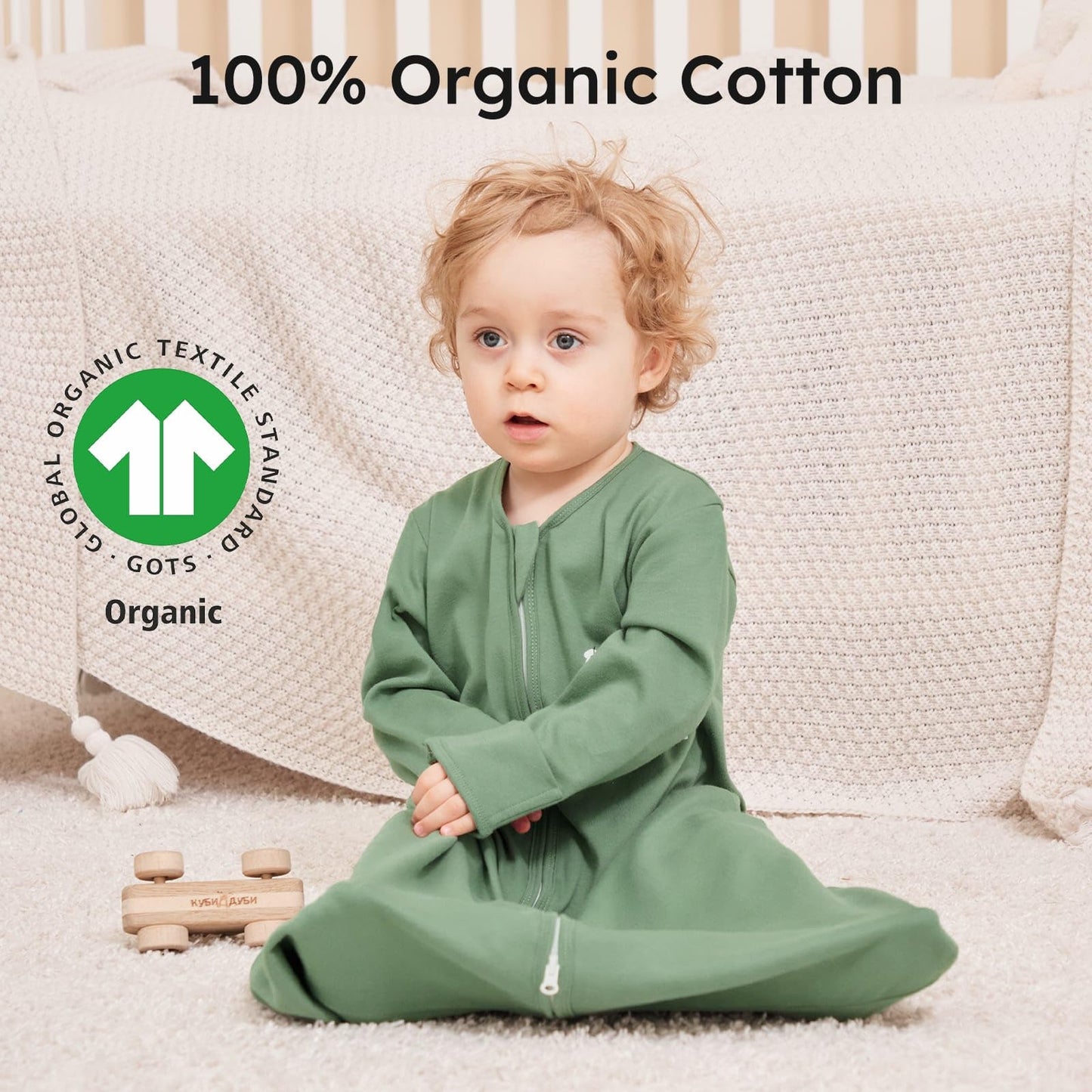 Yoofoss Baby Sleep Sack 12-18 Months Long Sleeve Wearable Blanket Baby 100% Organic Cotton 2-Way Zipper 0.5 Tog Toddler Sleeping Sack, Lightweight(Large)