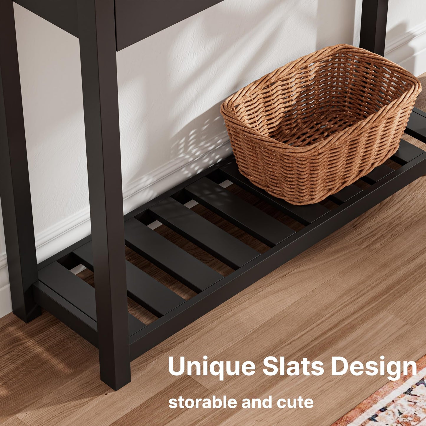 Ludatido Black Console Table with 2 Drawers, Entryway Table with Storage Shelf, 40" Modern Narrow Foyer Sofa Table for Living Room, Entrance, Hallway, Bedroom, Black