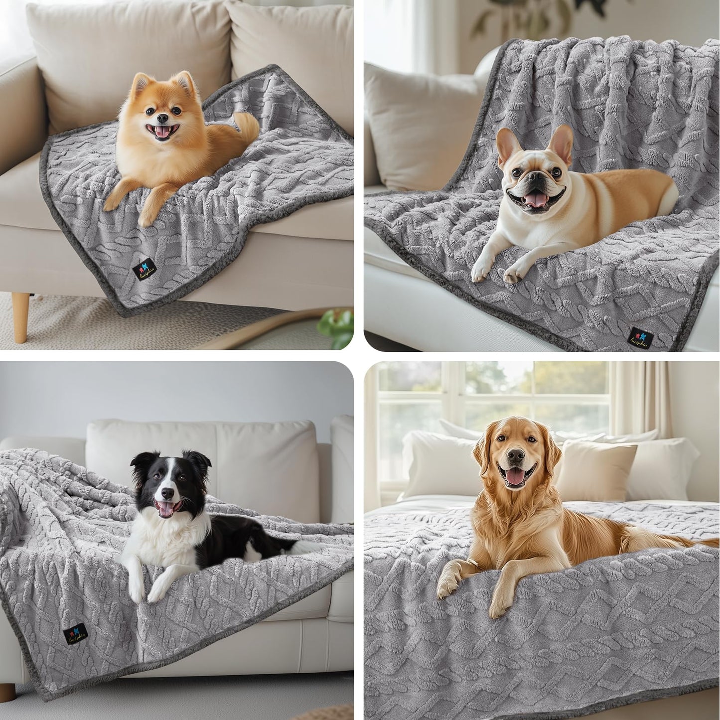 Waterproof Pet Blanket, Liquid Pee Proof Dog Blankets for Sofa Bed Couch, Reversible Sherpa Fleece Furniture Protector Cover for Small Medium Large Dogs Cats,Light Grey Small（40" x 28"）