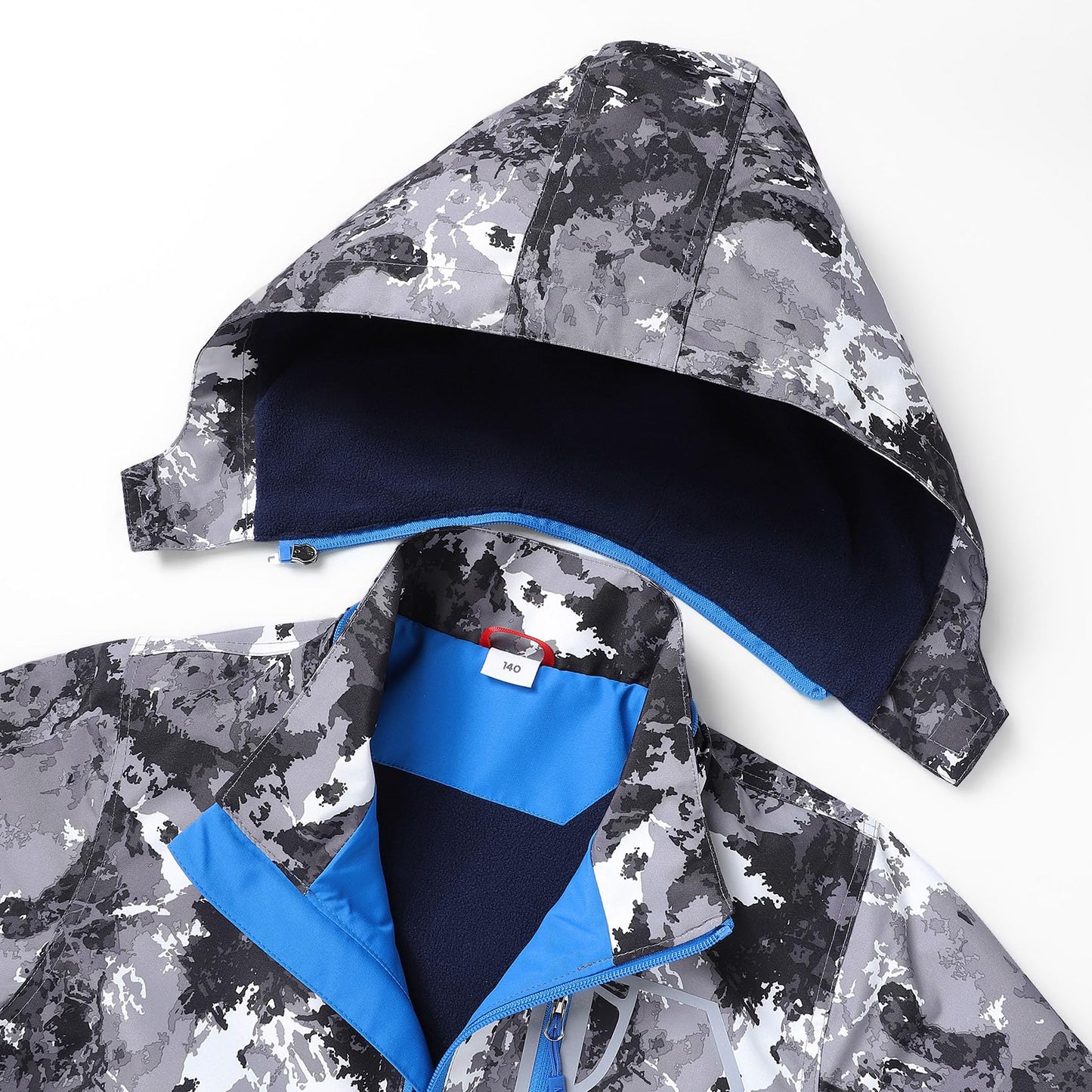 MGEOY Boys Rain Jacket Lightweight Waterproof Hooded Fleece Lined Raincoat Windbreakers for Kids Grey 8/9