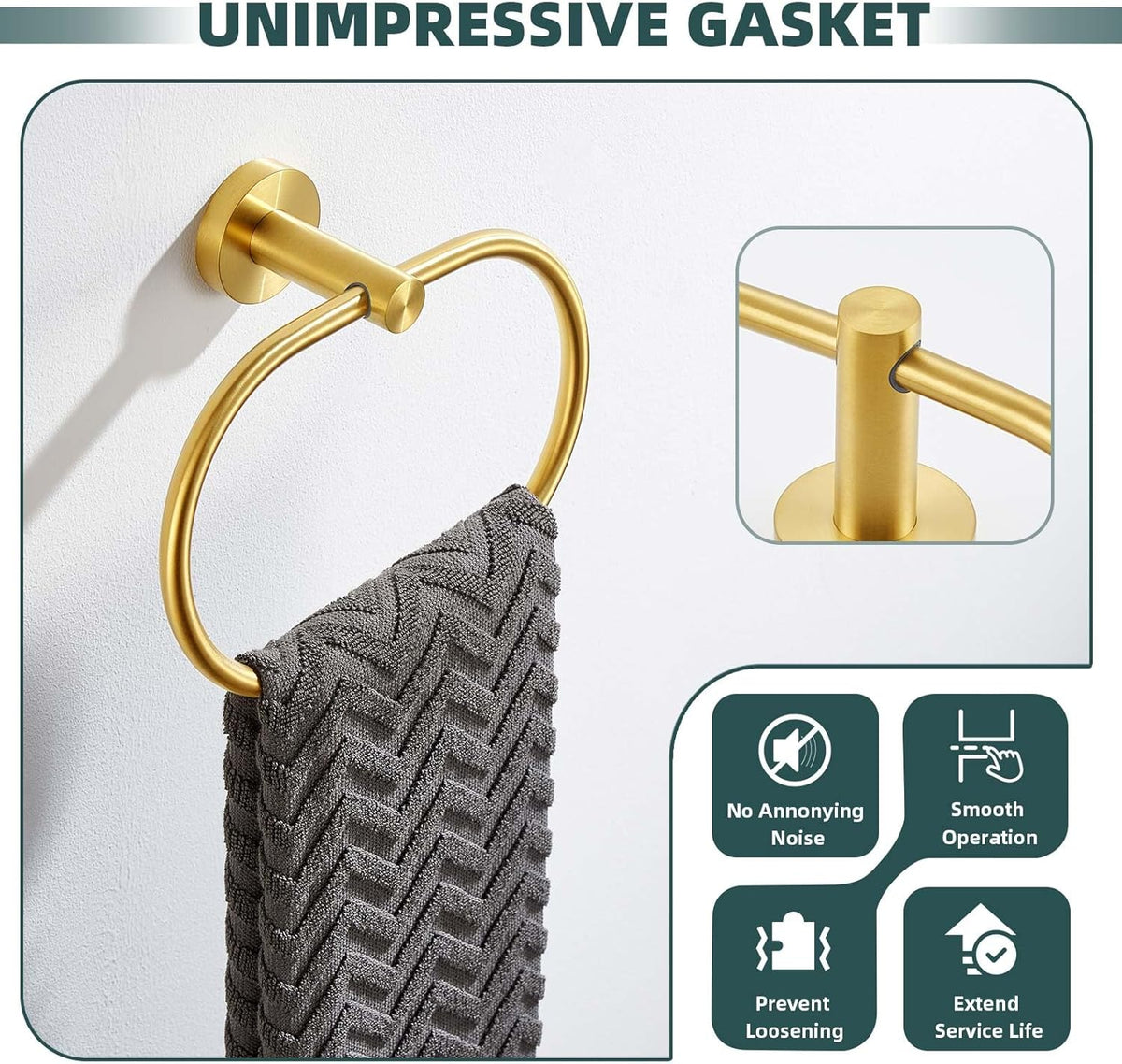 Suyar Brushed Gold Towel Ring, SUS 304 Stainless Steel Hand Towel Holder for Bathroom Wall Mount, Oval Shape