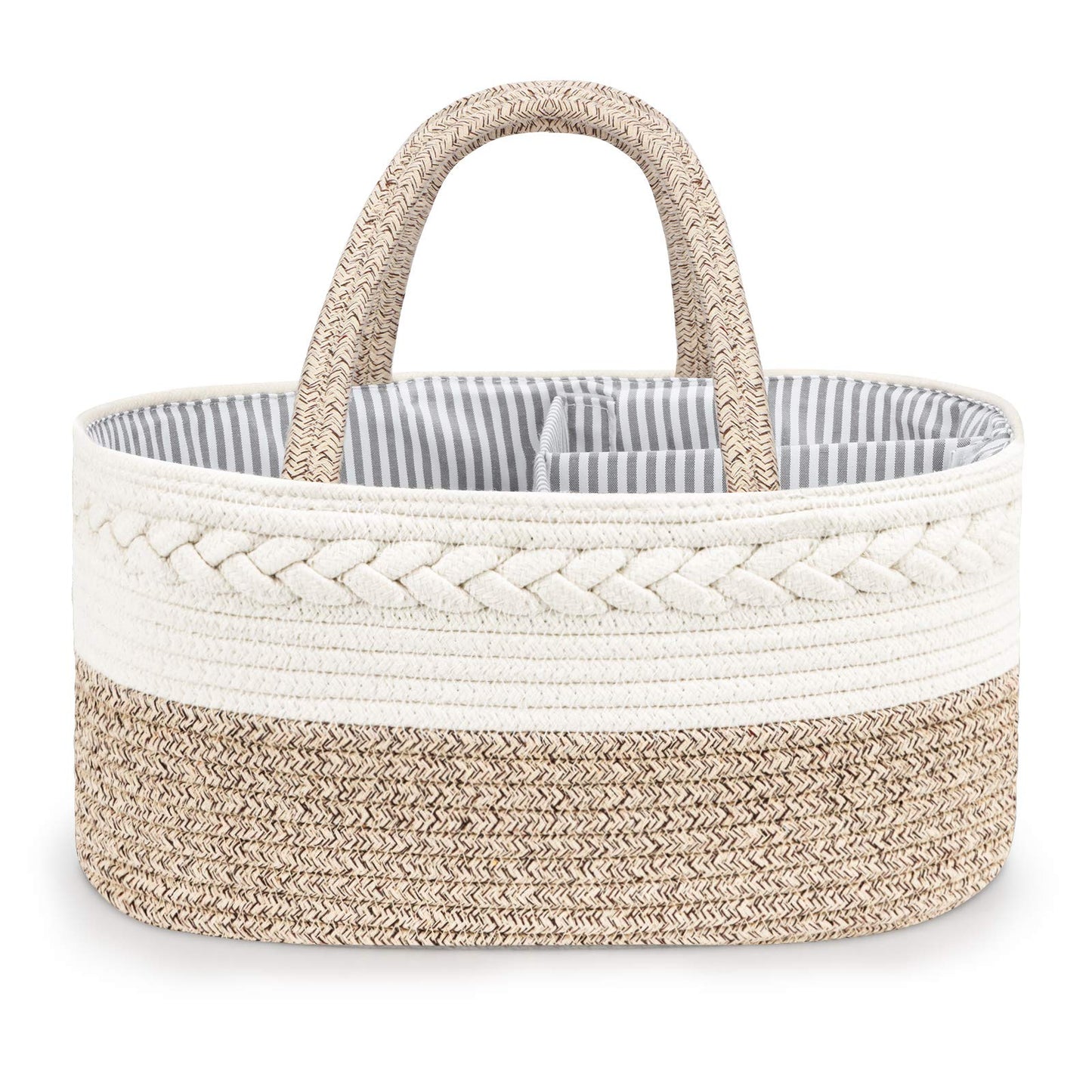 Maliton Baby Diaper Caddy Organizer, X-Large Cotton Rope, Rustic Style, Portable, 3 Compartments, A-Brown