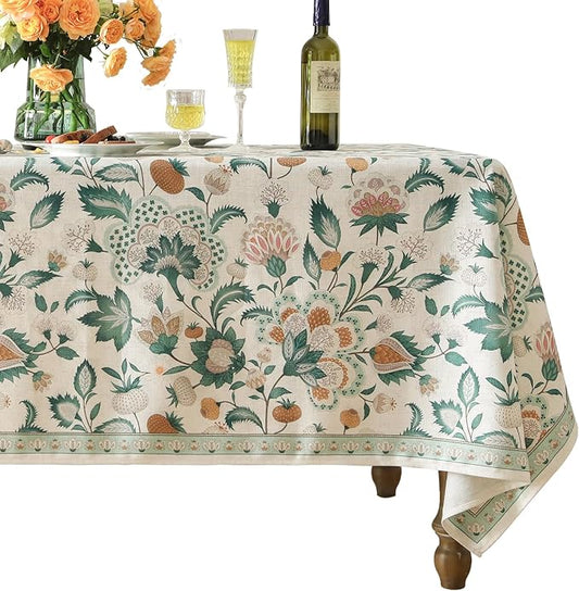 patdrea Designer Green Rectangle Table Cloth,Vintage Italian Floral Country Linen Breathable Tablecloth,Decor Cover for Kitchen Dining,Christmas,Tea Party,Thanksgiving,63"x94"-Tree Life