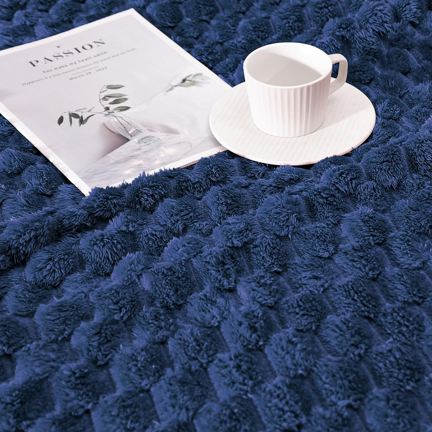 Excervent Flannel Fleece Throw Blanket(120x120 inches), Oversized Giant Extra Large 10'x10' King Bed Throw, Hexagon Jacquard Decorative Fuzzy Blankets for Household, Camping, and Travel, Navy