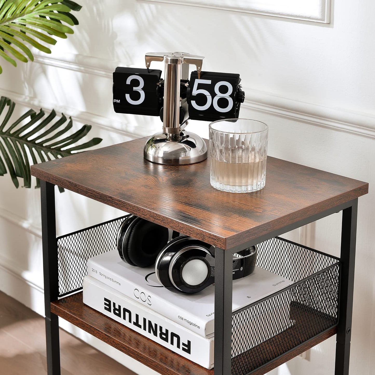 Dunatou End Table, Small Side Table Industrial Retro 3-Tier Sofa Table with Storage Shelf for Small Spaces, Living Room, Bedroom, Kitchen, Office