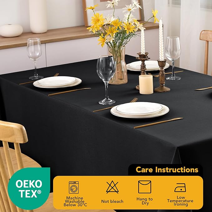 10-Pack Black Tablecloths for Rectangle Tables, 70 x 108 Inches, Stain-Resistant Polyester Fabric for 6 Foot Tables - Washable Table Covers for Weddings, Banquets, Birthday Parties, Events