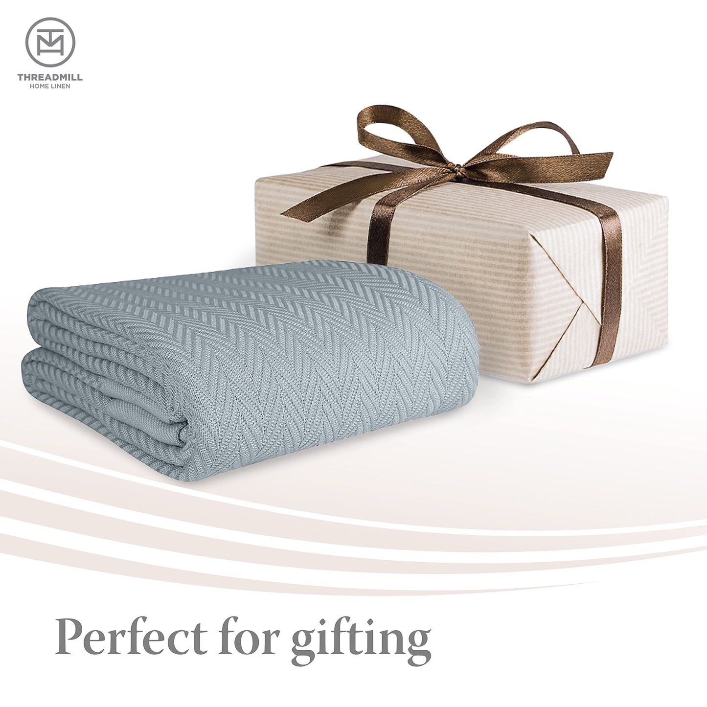 Threadmill Luxury Cotton Blankets for King Size Bed | All-Season Cozy 100% Cotton King Size Blanket | Herringbone Soft Fall Thermal Blanket fits Cal King Size Bed | Scottish Grey
