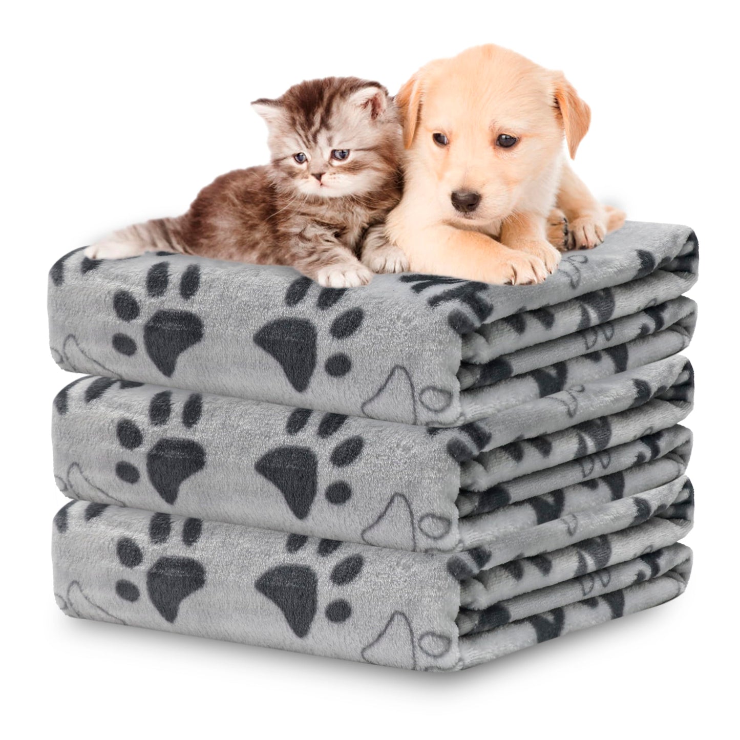 Gowyeg Soft Dog Blanket for Large Dogs - Fluffy Pet Blanket for Cats & Puppy, Reversible Paw Print Design Throw Blanket for Bed, Couch, or Travel - 41x31 Inch, Gray