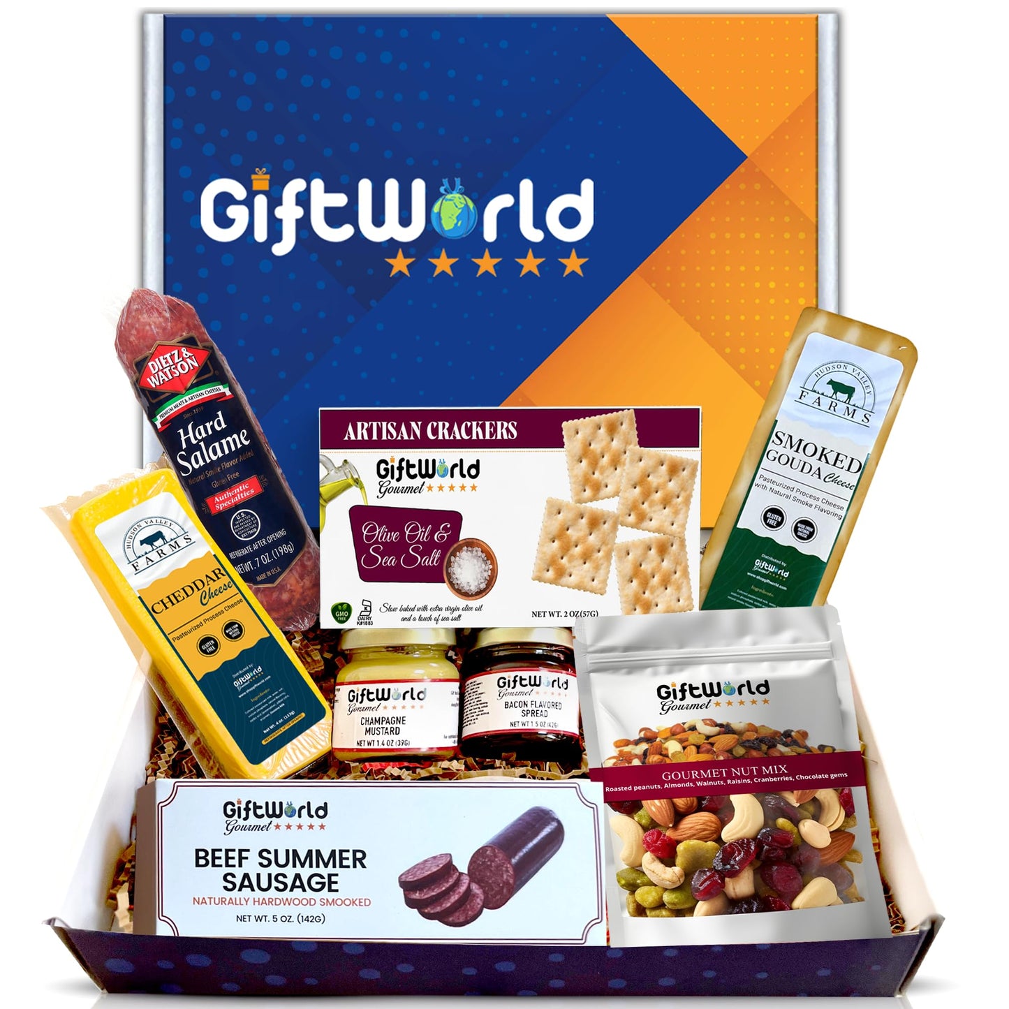GiftWorld Beef Summer Sausage Charcuterie Cheese Gifts Basket, Charcuterie Food Items, Meat and Cheese Gift Baskets, Food Gifts for Men and Women, Meat Sampler For Men, Business, Fathers Day