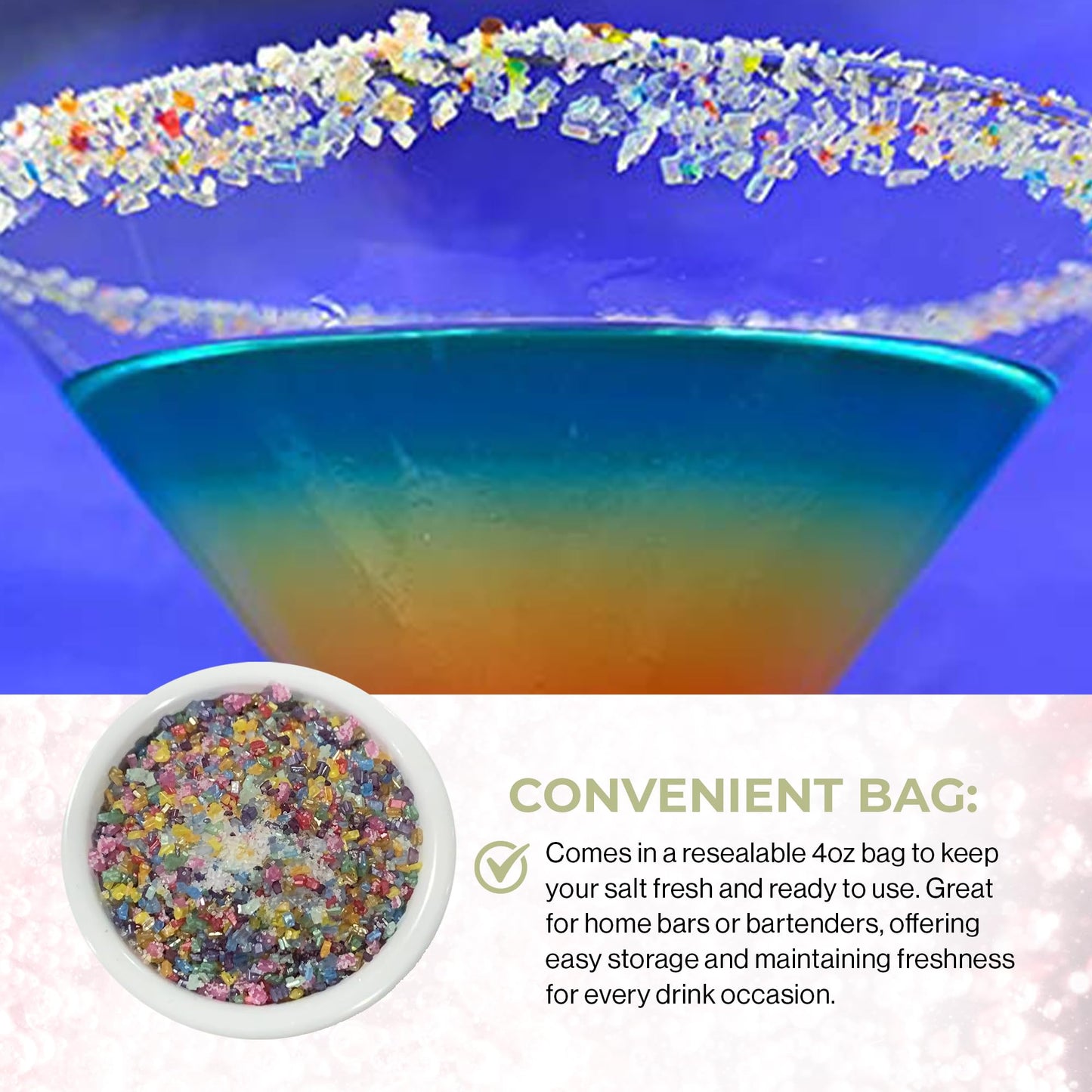 Snowy River Cocktail Salt Pride Rainbow Blend - All Natural Rimming Salt for Margaritas & Cocktails with Sweet & Savory Overtones (4oz Bag)