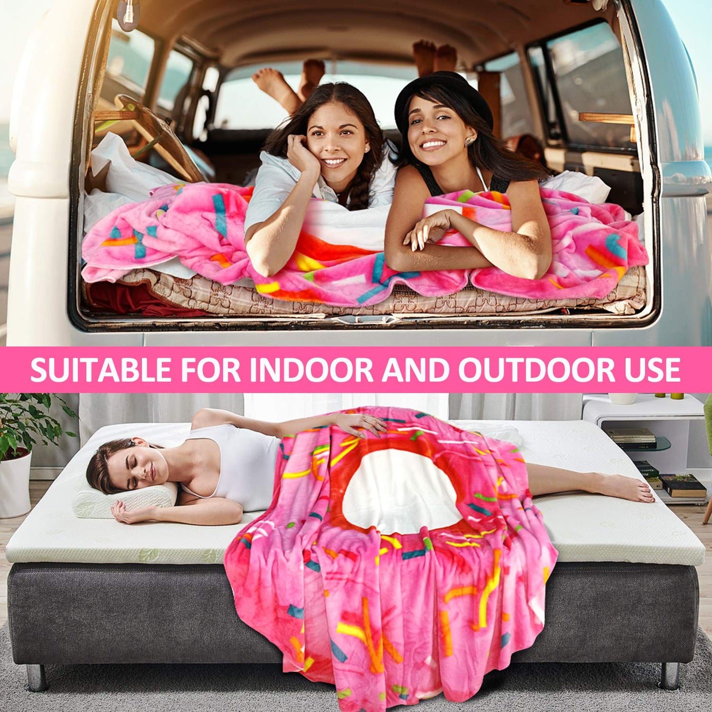 Cute Throw Blanket Soft Blanket Flannel All-Season Couch Cozy Travel Blankets and Throws, Warm Plush Blanket for Daughter Adults Students Teen (Donut, 60 Inch)
