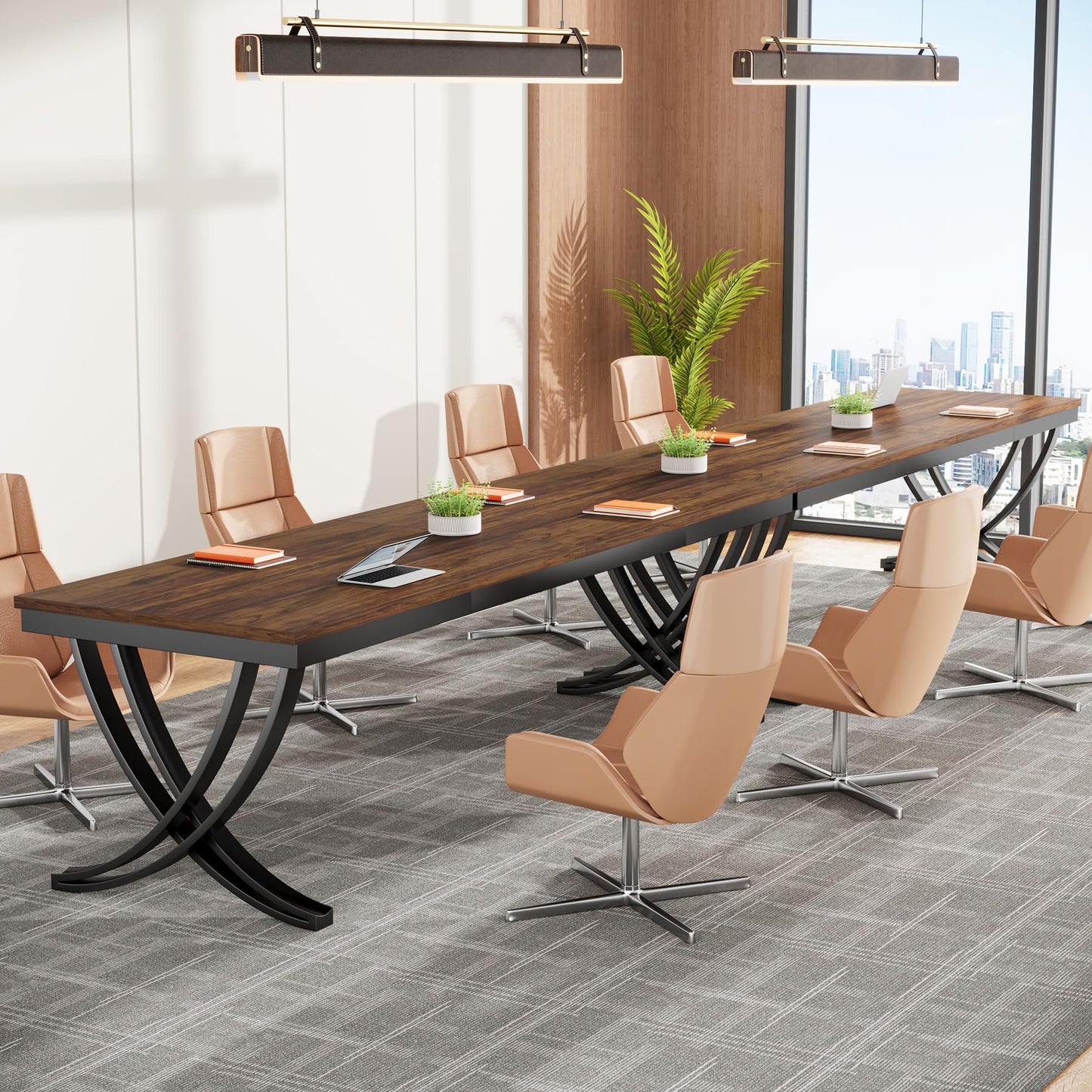 Tribesigns 6.5FT Conference Table for 6-8 People, 78 inch Long Rectangular Seminar Table with Strong Metal Frame, Business Furniture Boardroom Desk for Office Meeting Conference Room (1, Brown)