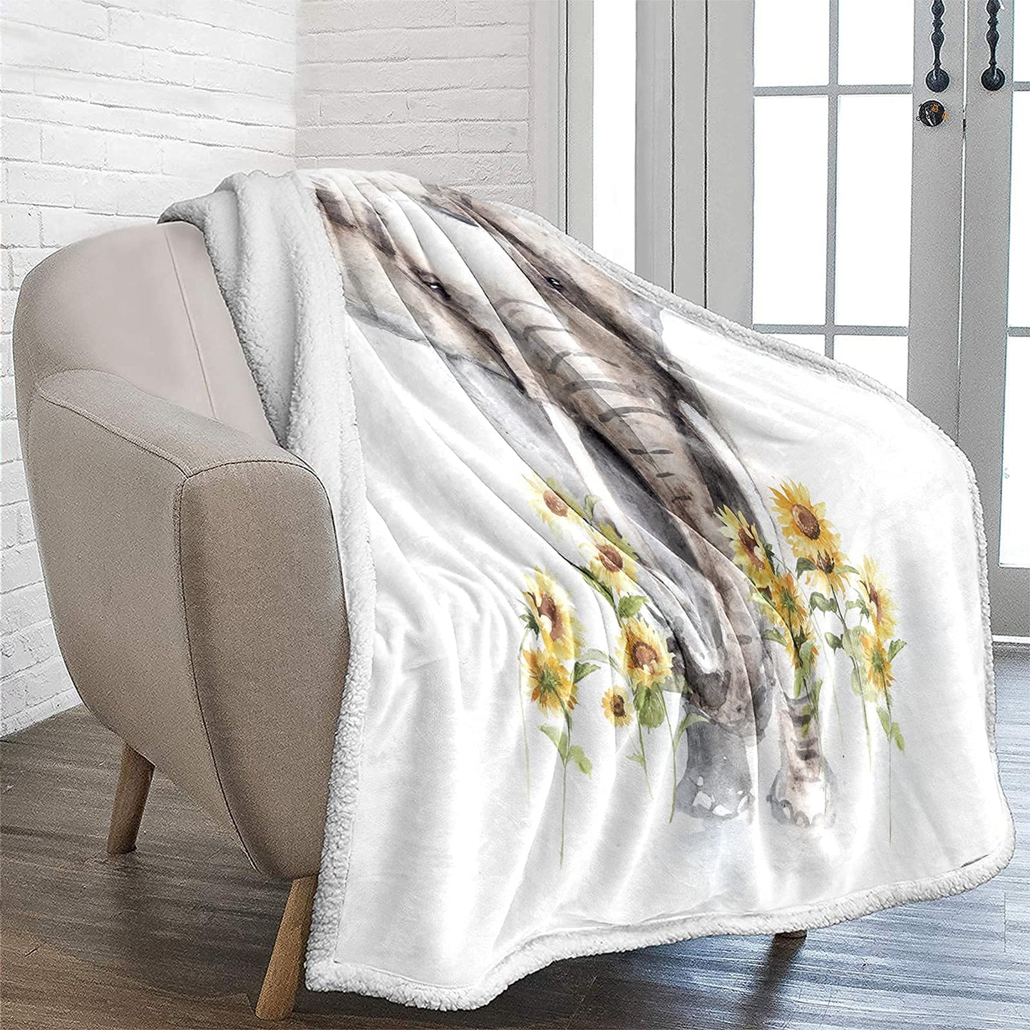 Elephant Blanket Sherpa Fleece Throw, Sunflower Gifts for Women Adults, Super Soft Warm Cozy Plush Bed Throws for Couch Sofa 50" x60"