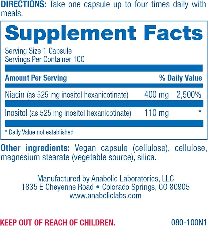 High Absorption Vitamin B3 Niacin Flush Free - Clinical Formula Flush Free Niacin Supplement from Inositol Hexanicotinate for Heart Skin & Nerve Support - Vegan Non-GMO Made in The USA - 100 Servings